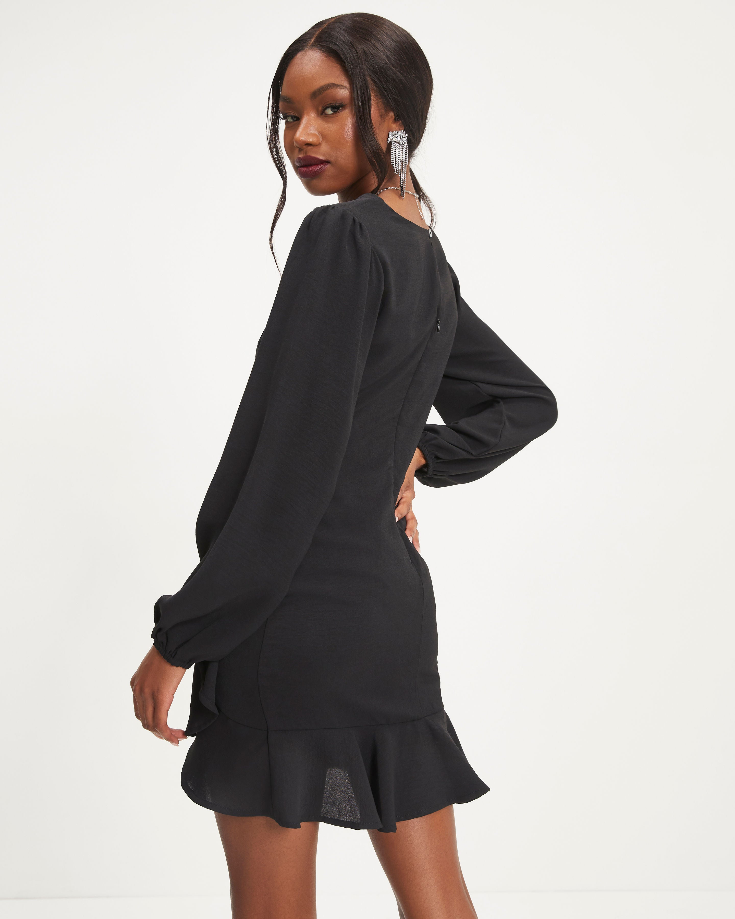 Stay Classy Drape Ruffle Mini Dress - Black