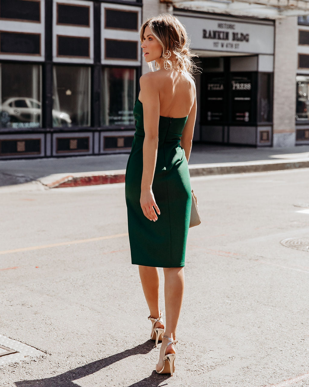 Always Present Strapless Bow Midi Dress - Hunter Green
