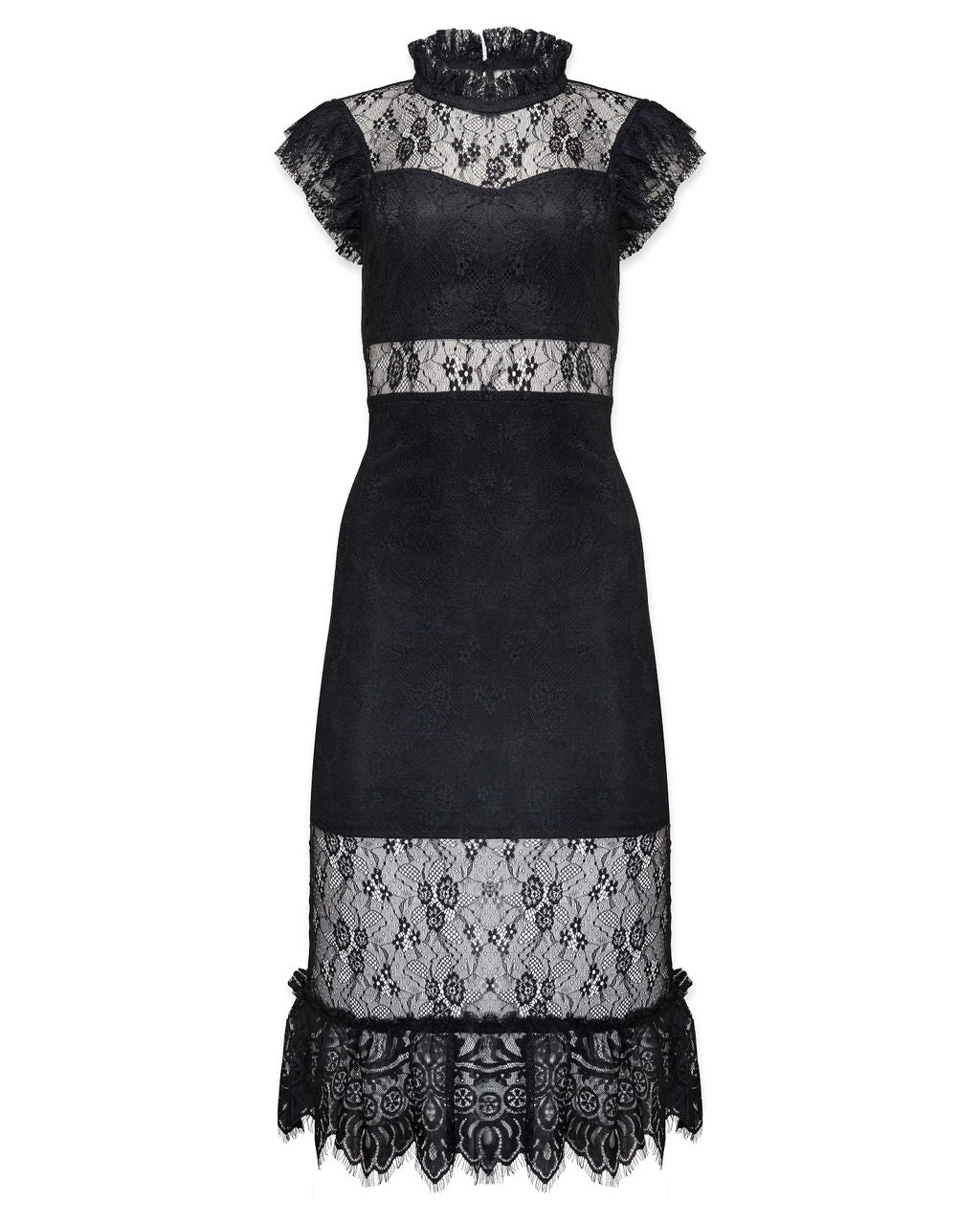 Saige Sheer Lace Midi Dress - Black