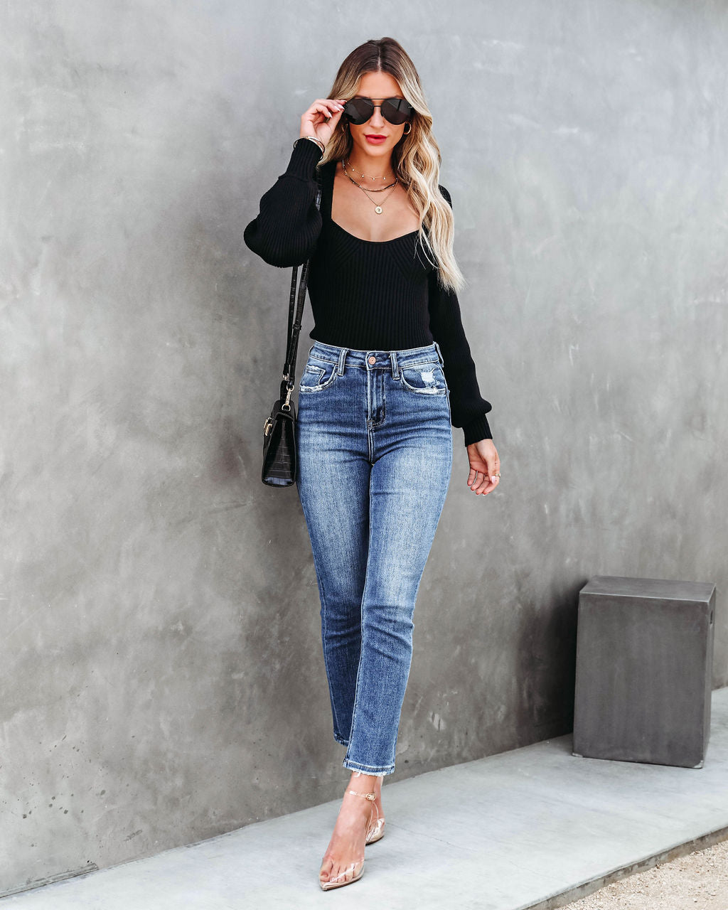 So Much More Knit Balloon Sleeve Top - Black