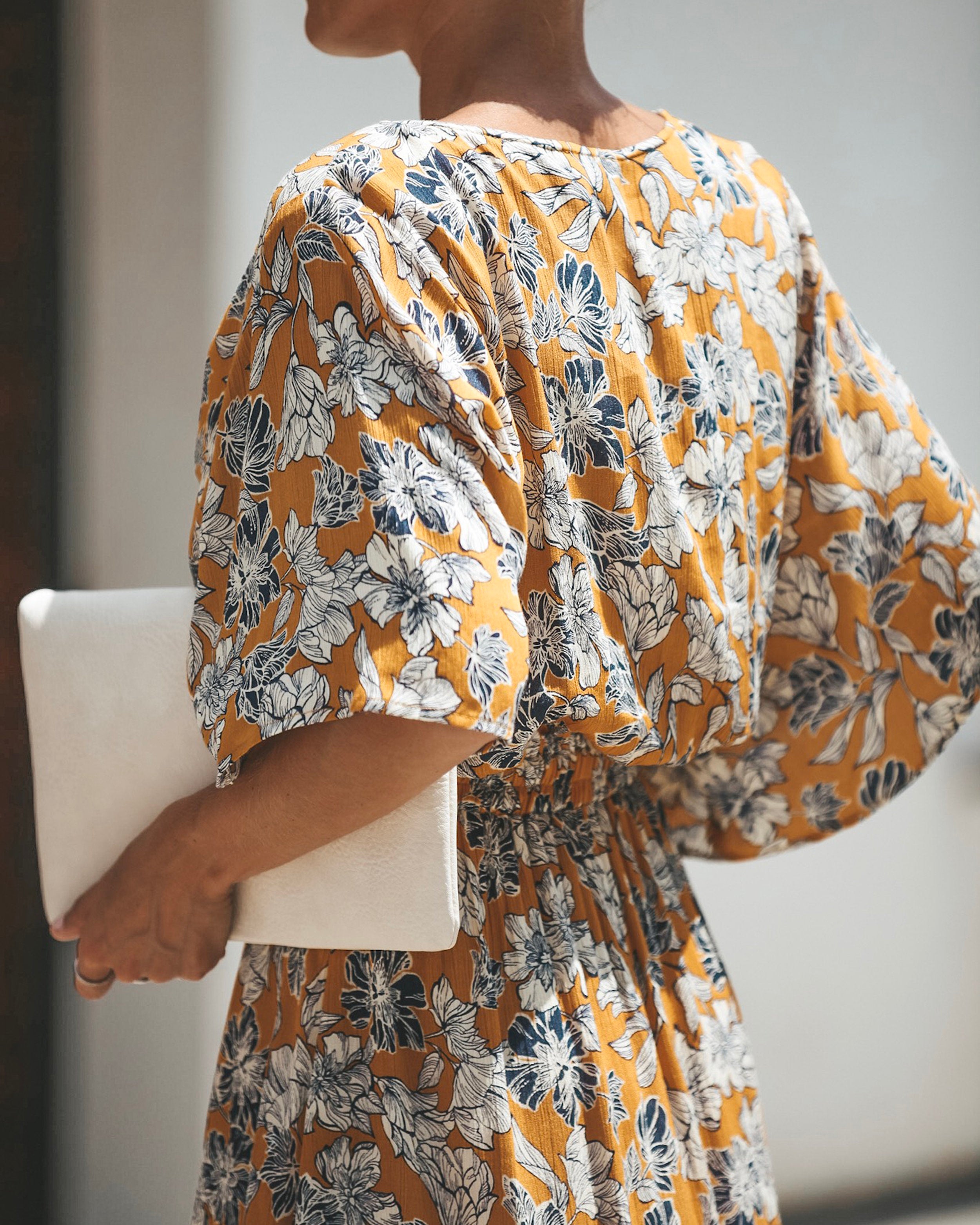Jaune Floral Knot Front Midi Dress