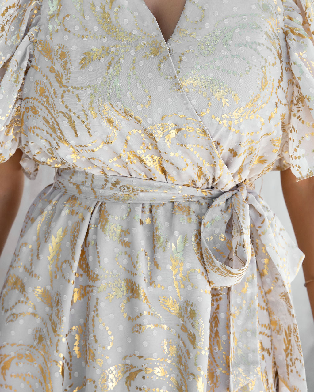Golden Summer Metallic Ruffle Midi Dress - FINAL SALE
