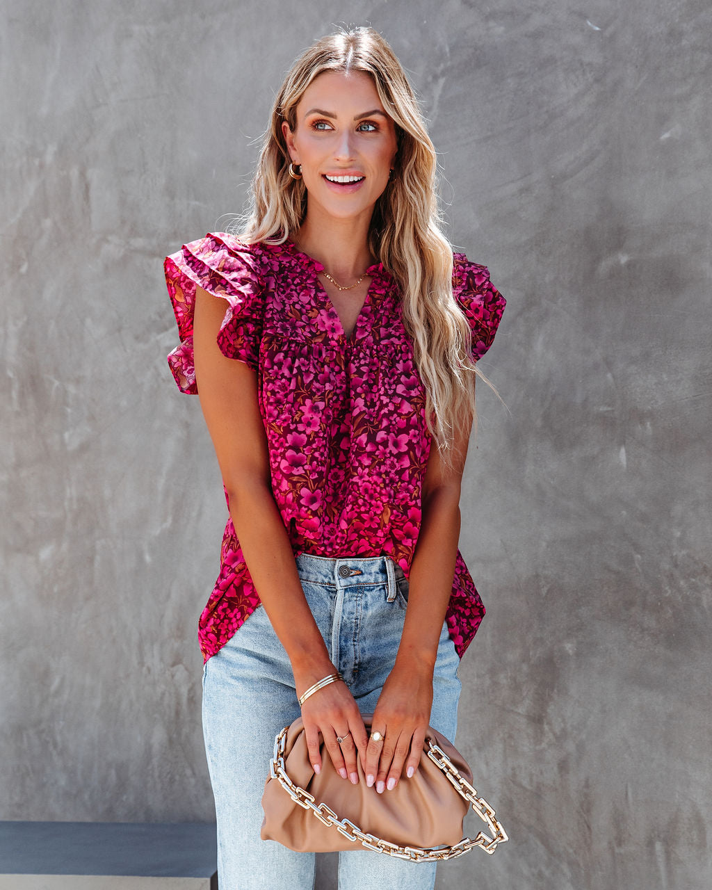 Poppy Fields Ruffle Sleeve Top - Pink - SALE