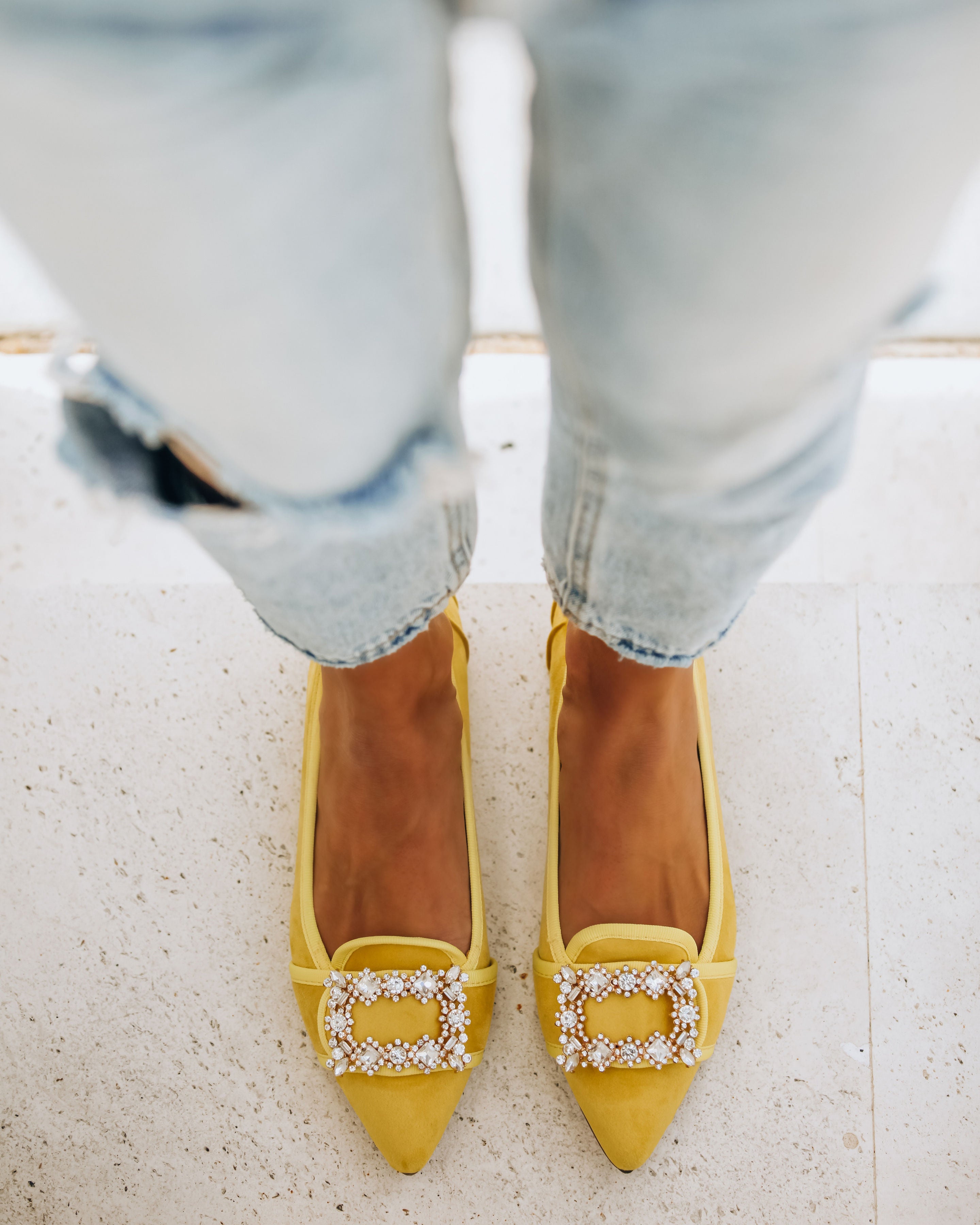 Vanderpump Embellished Faux Suede Flats - Yellow