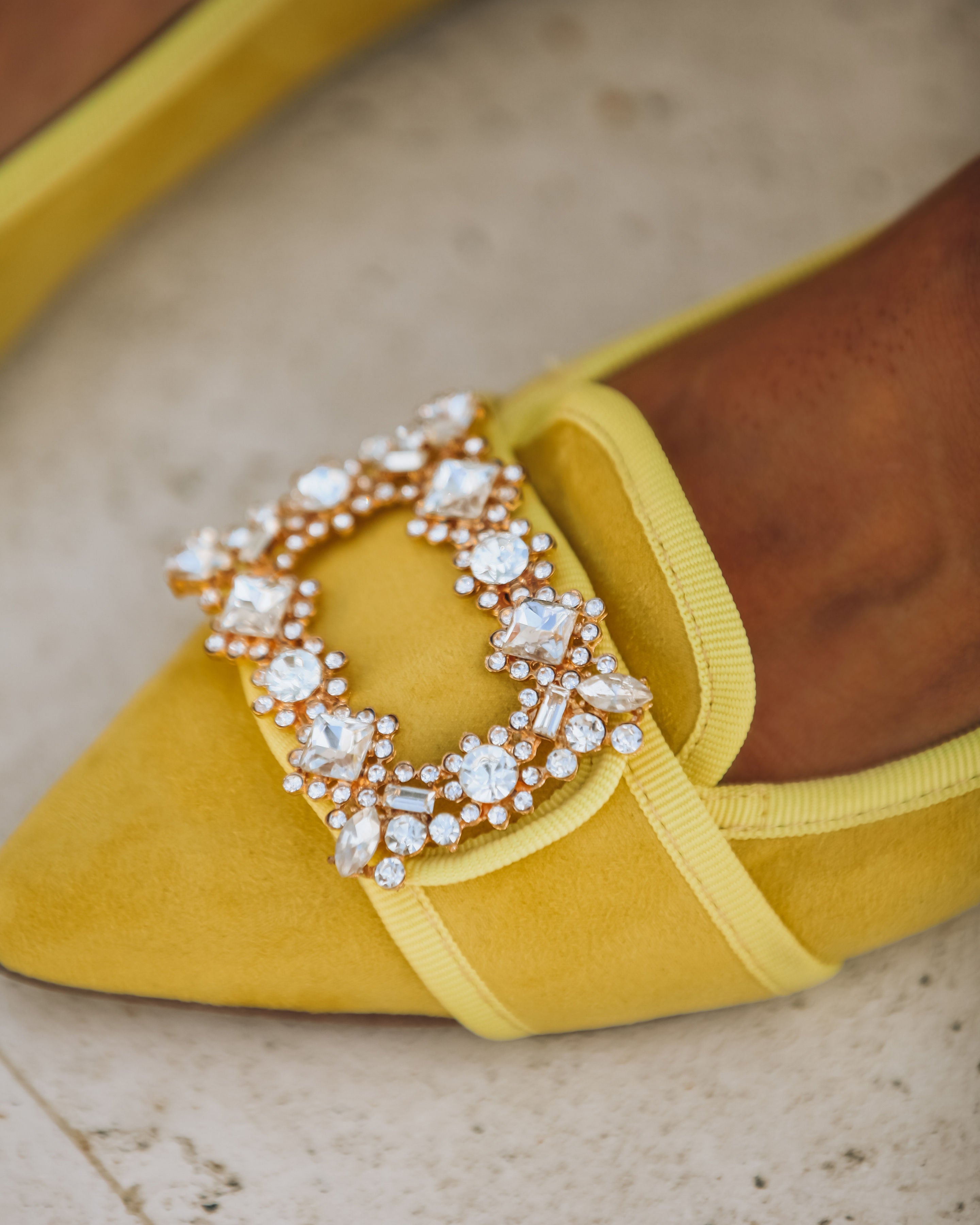 Vanderpump Embellished Faux Suede Flats - Yellow