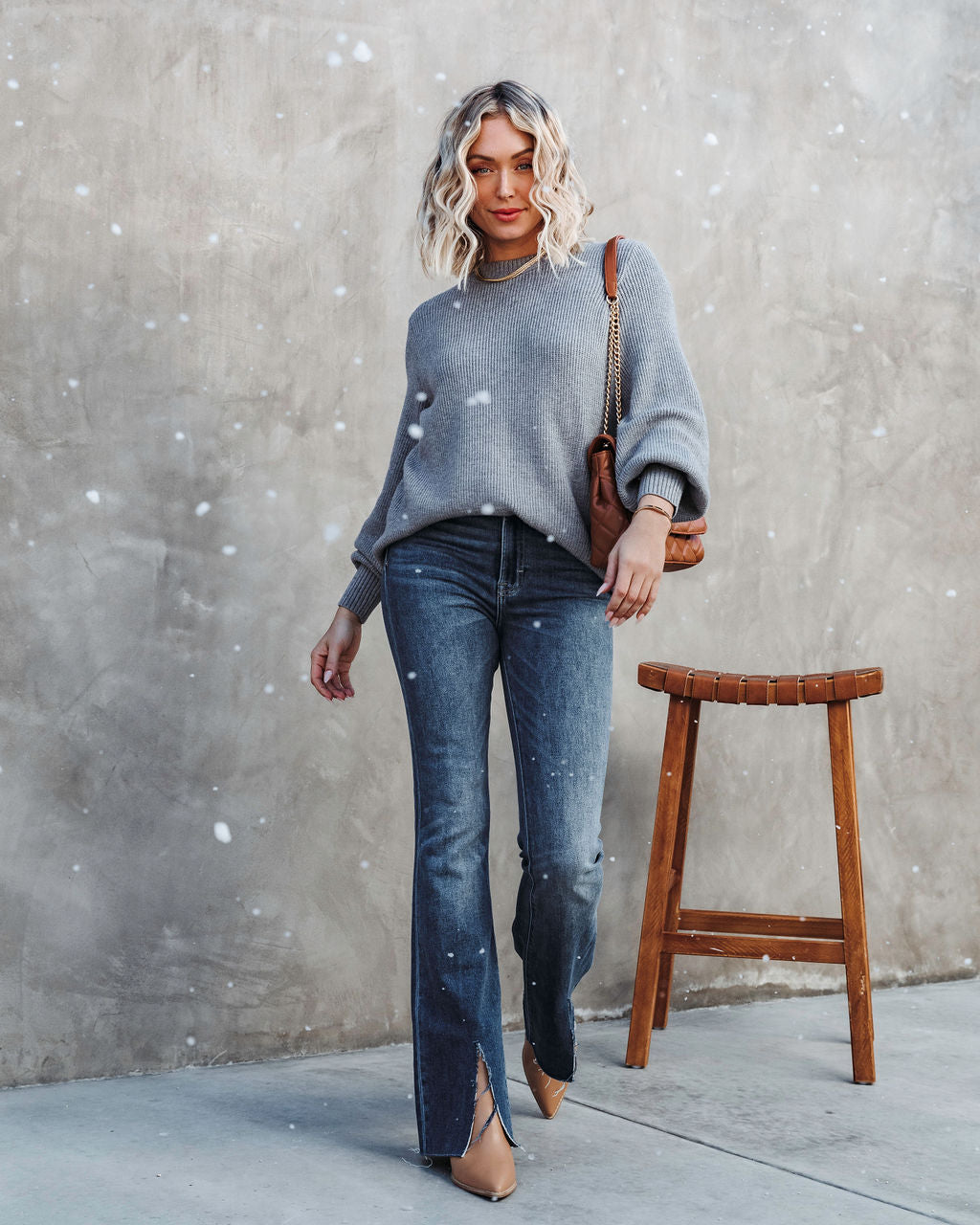 Baby It's You Knit Balloon Sleeve Pullover Sweater - Heather Grey