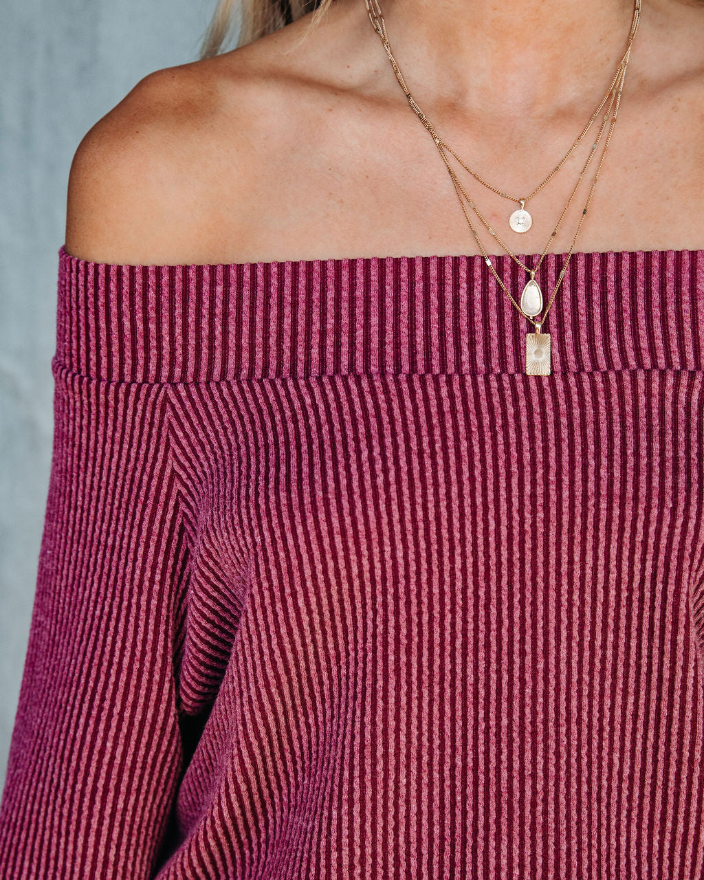 Indiana Ribbed Boat Neck Crop Top - Burgundy
