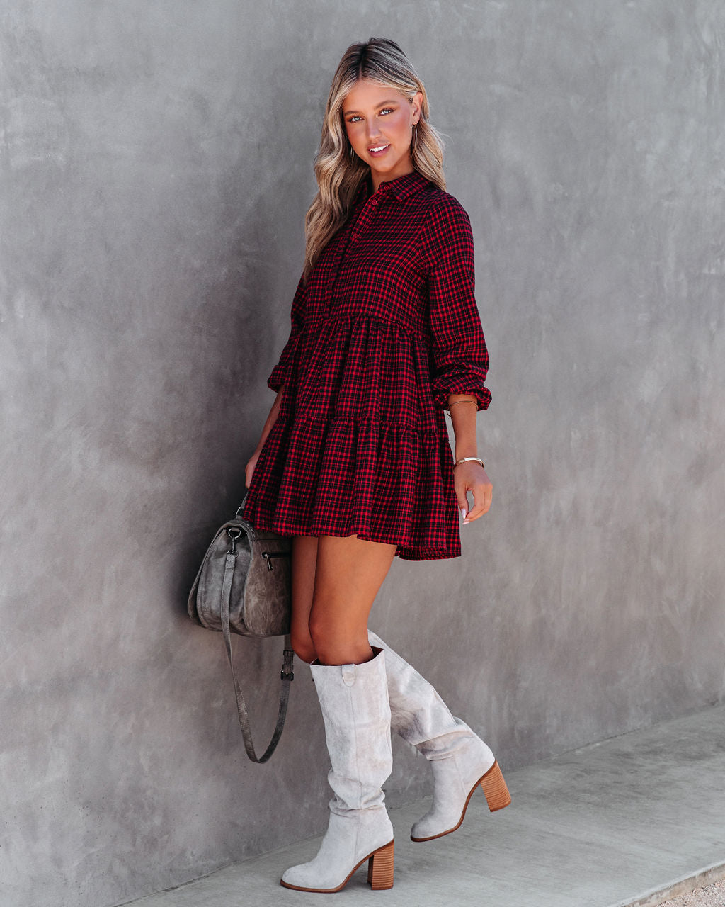 Brittany Plaid Tiered Mini Dress