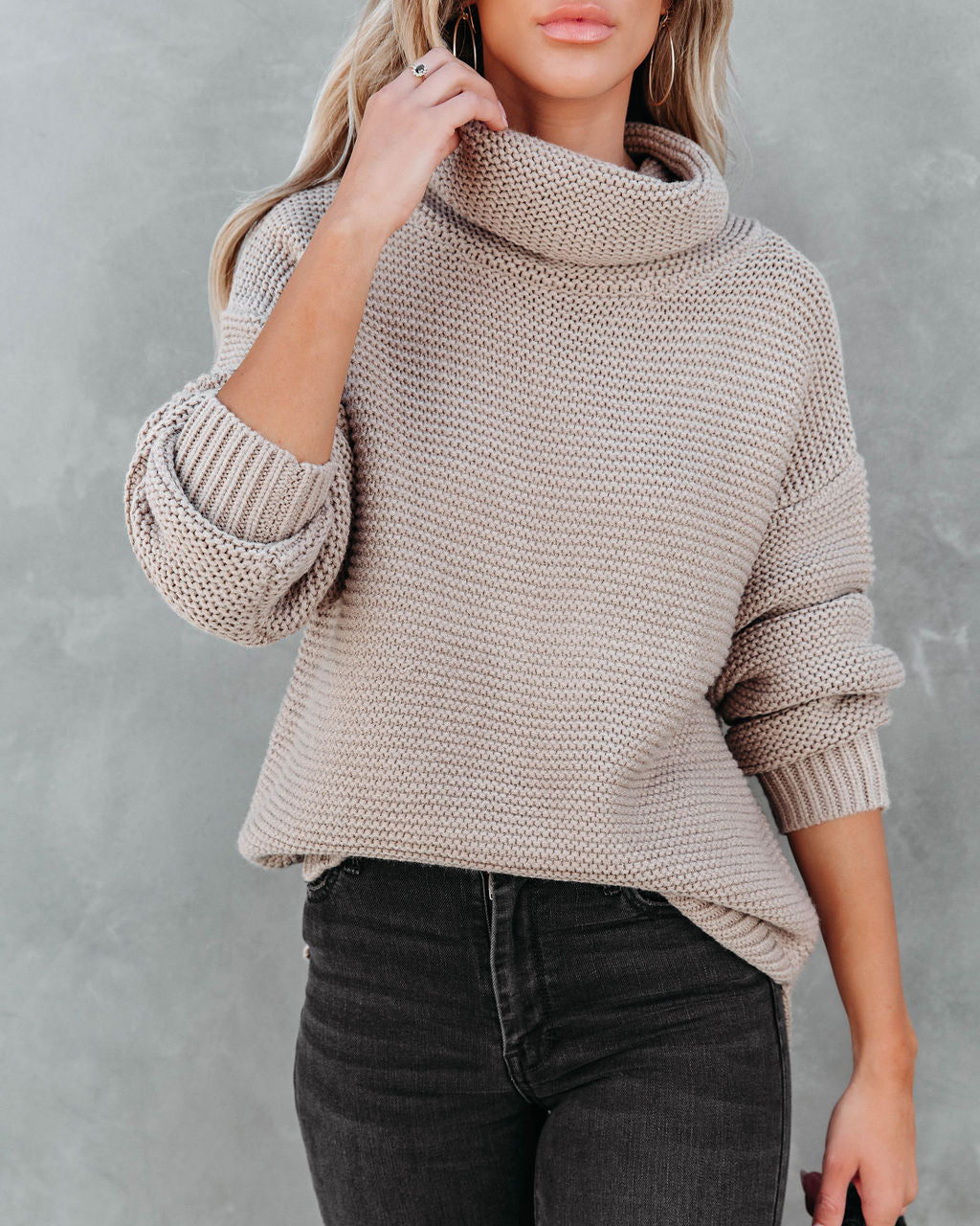 Terrance Cowl Neck Knit Sweater - Light Mocha - SALE