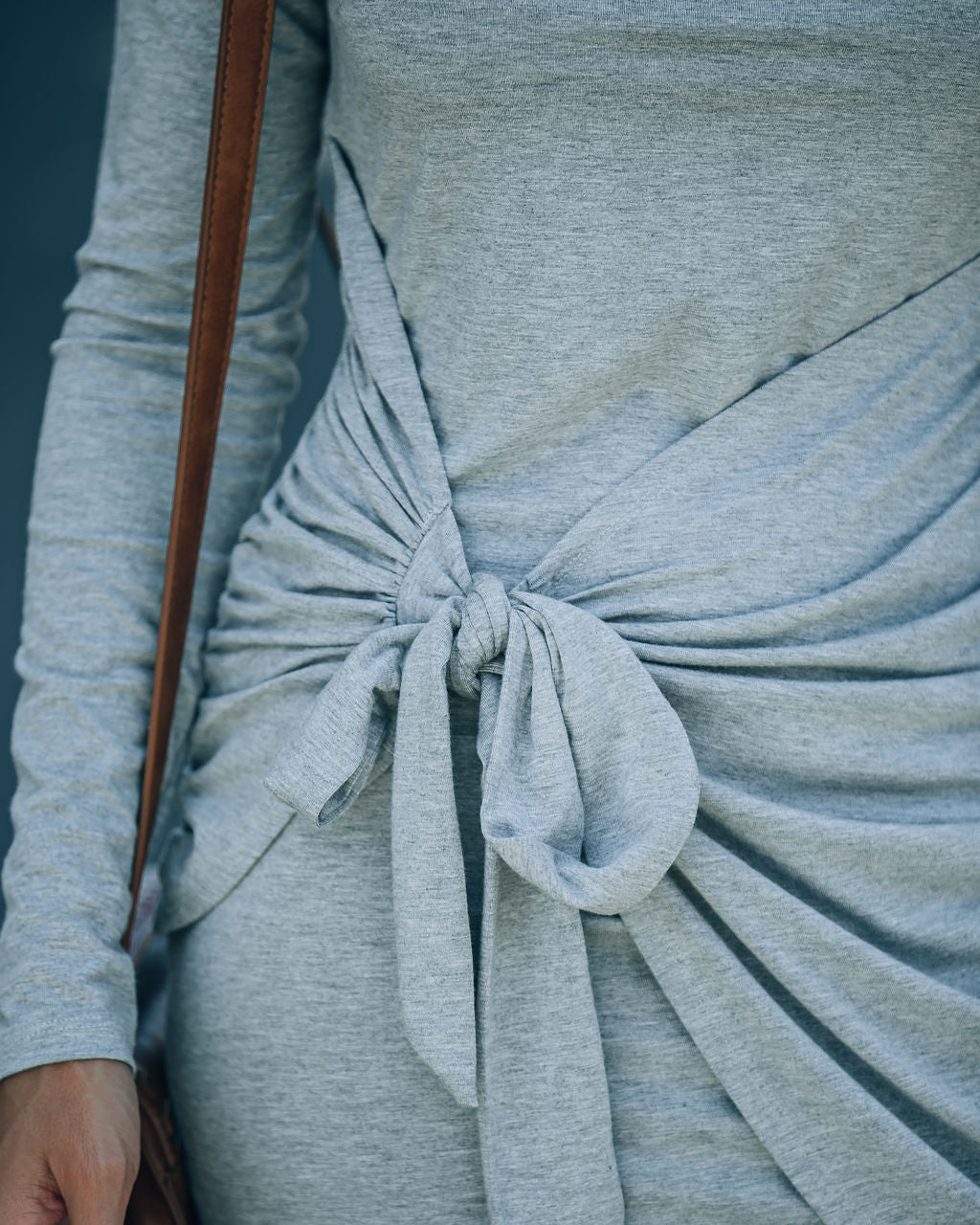 Ayda Drape Front Tie Mini Dress - Heather Grey - FINAL SALE