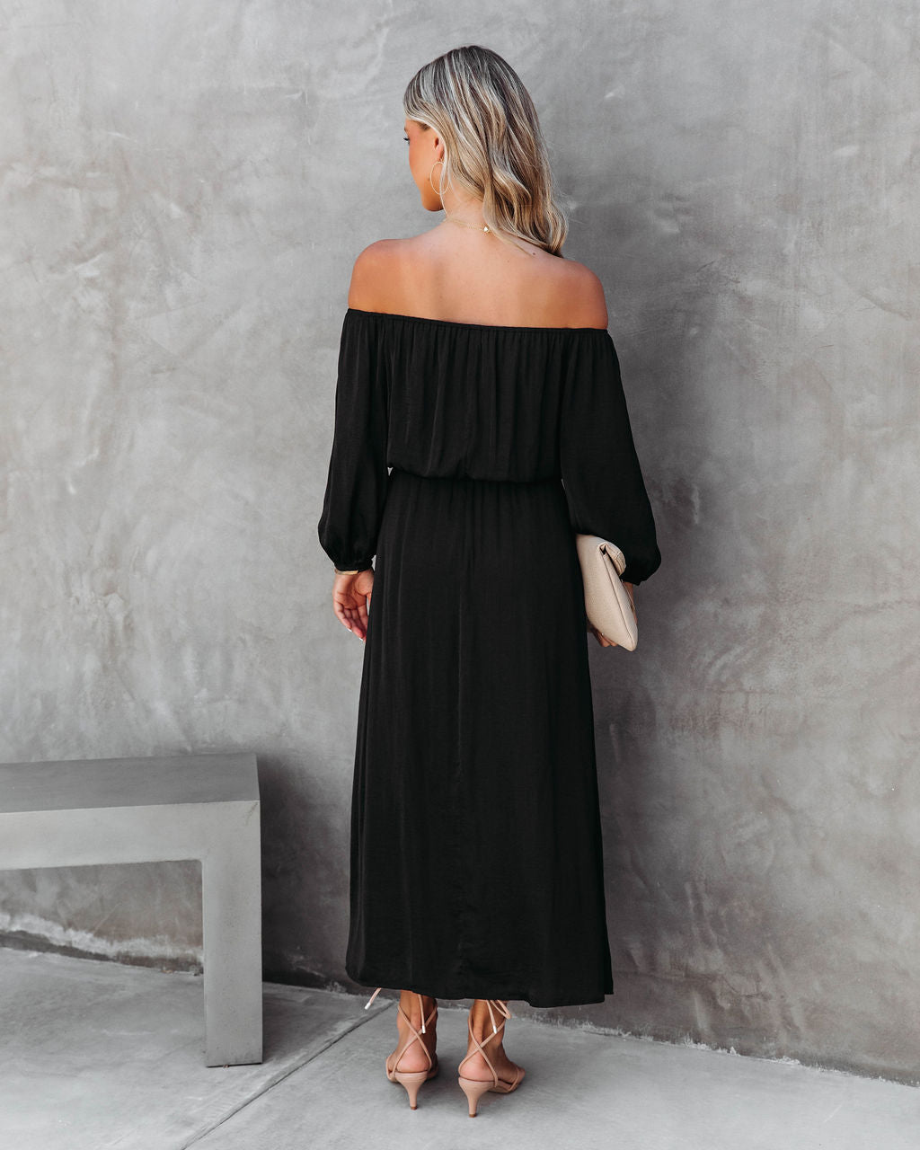 Echo Off The Shoulder Front Tie Midi Dress - Black