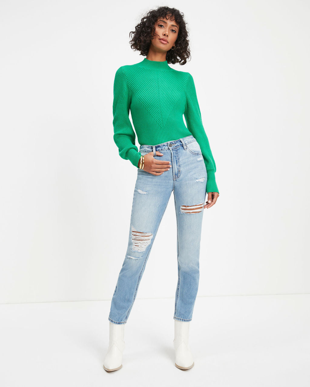 Archie Ribbed Knit Pullover Sweater - Green