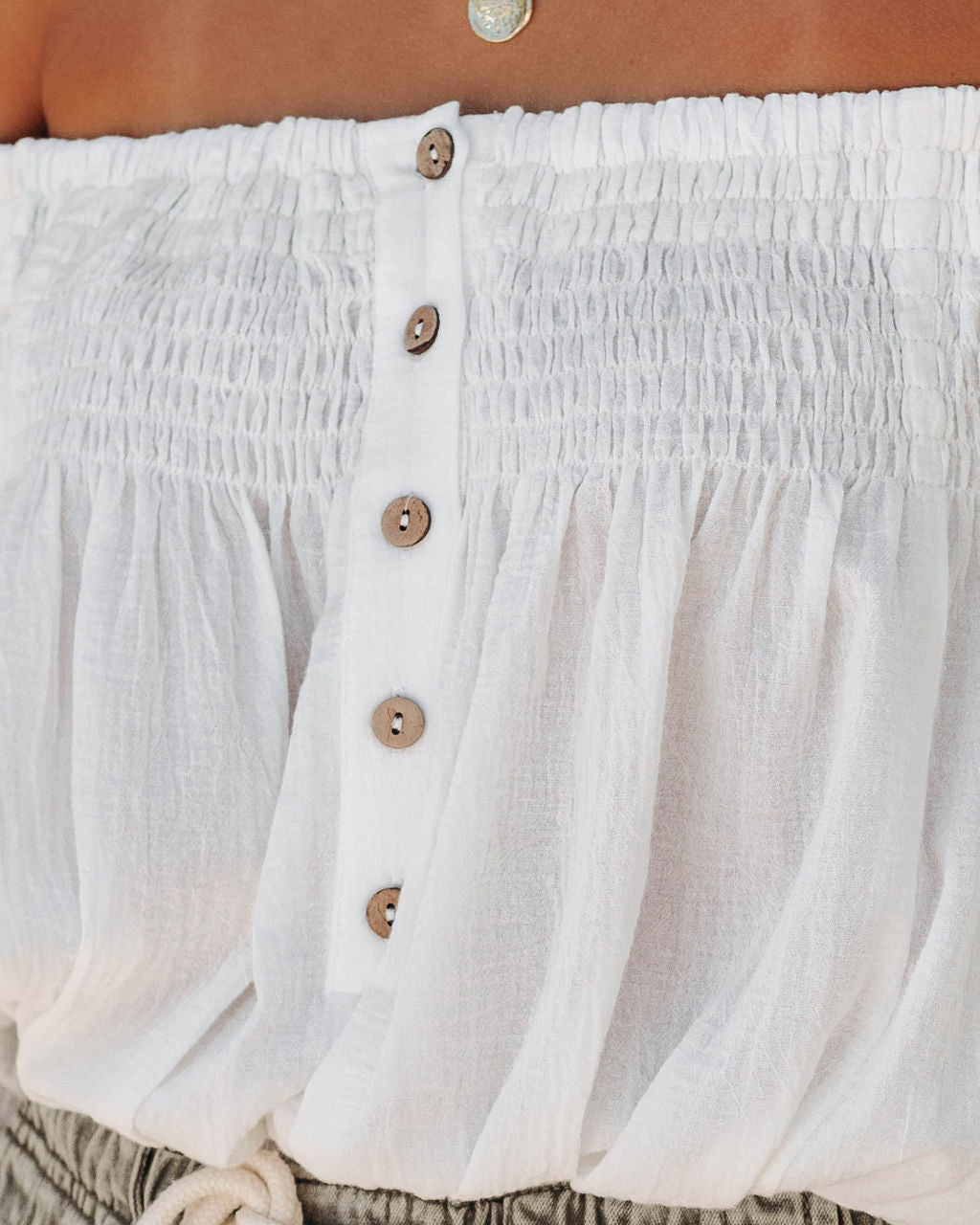 Fig Cotton Smocked Off The Shoulder Top - White - FINAL SALE
