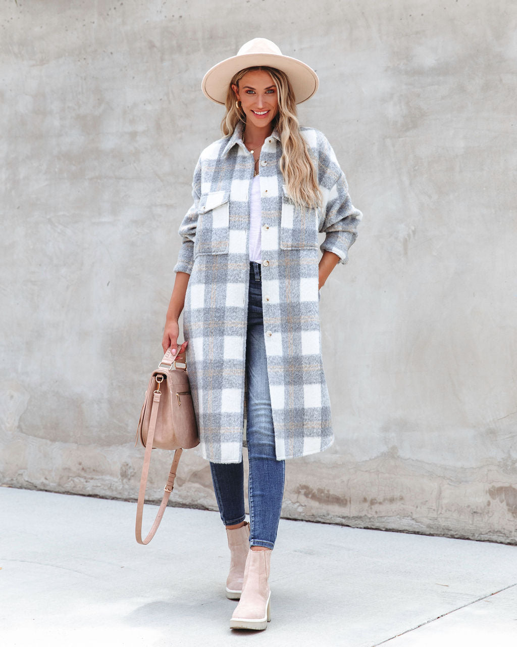 Coffee Shop Strolls Pocketed Plaid Button Down Coat - SALE
