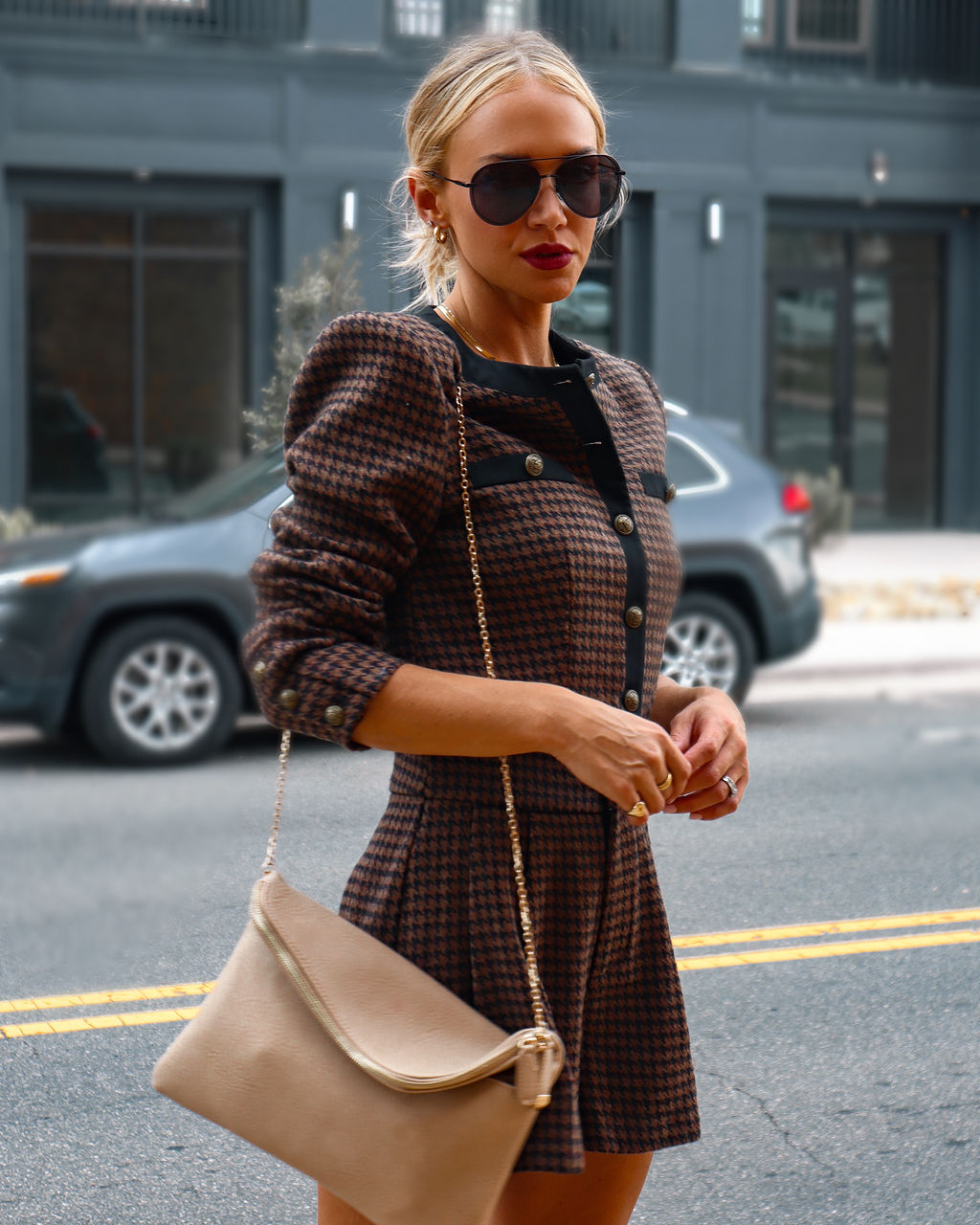 Tres Fabulous Houndstooth Padded Shoulder Jacket