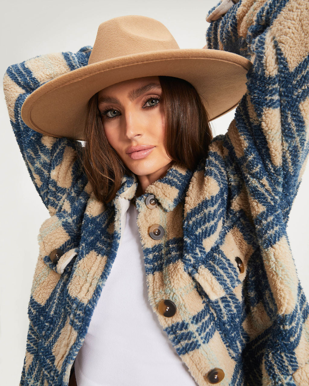 Oaklynn Pocketed Plaid Teddy Jacket