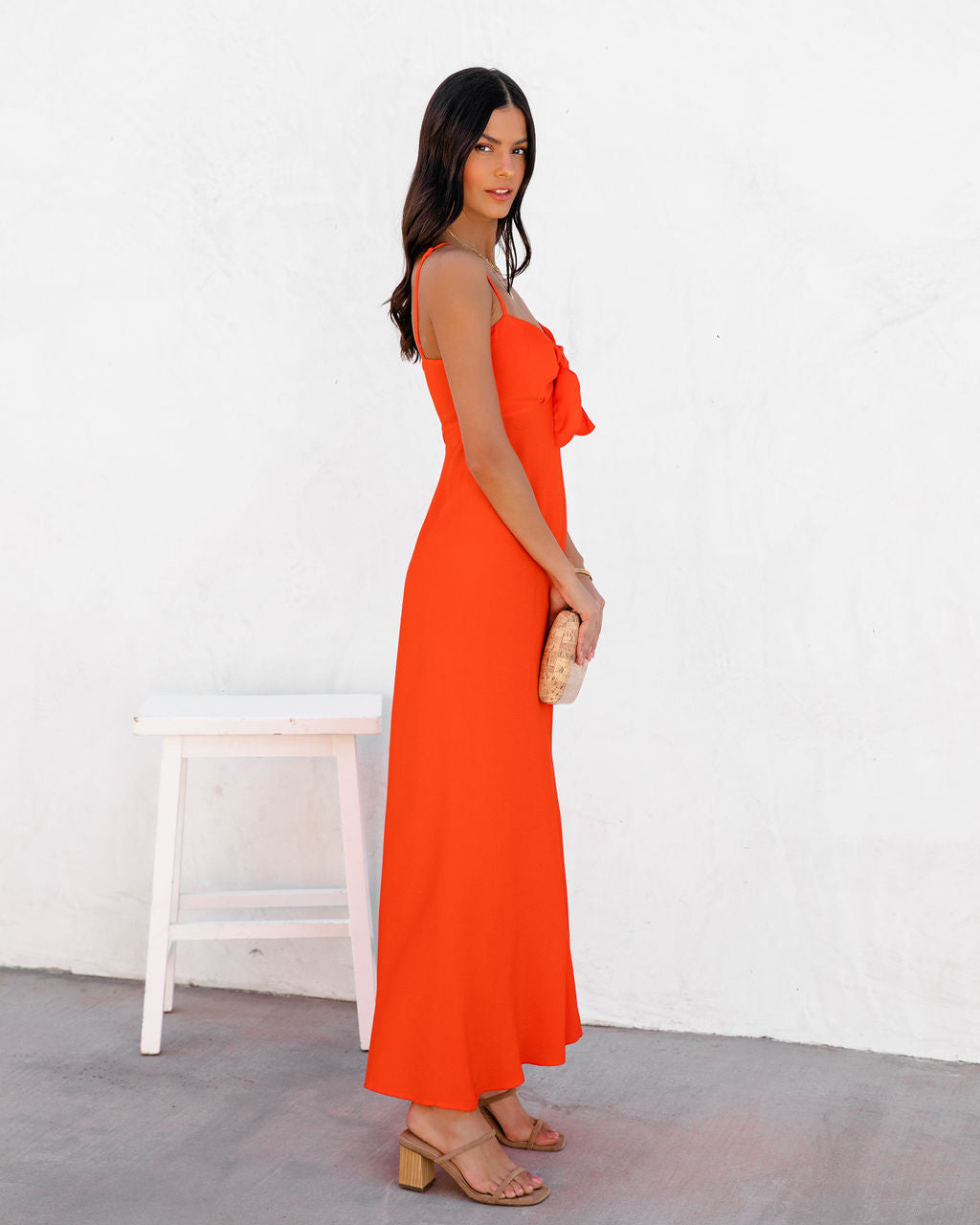 Eladoria Front Tie Maxi Dress - Red Orange - FINAL SALE