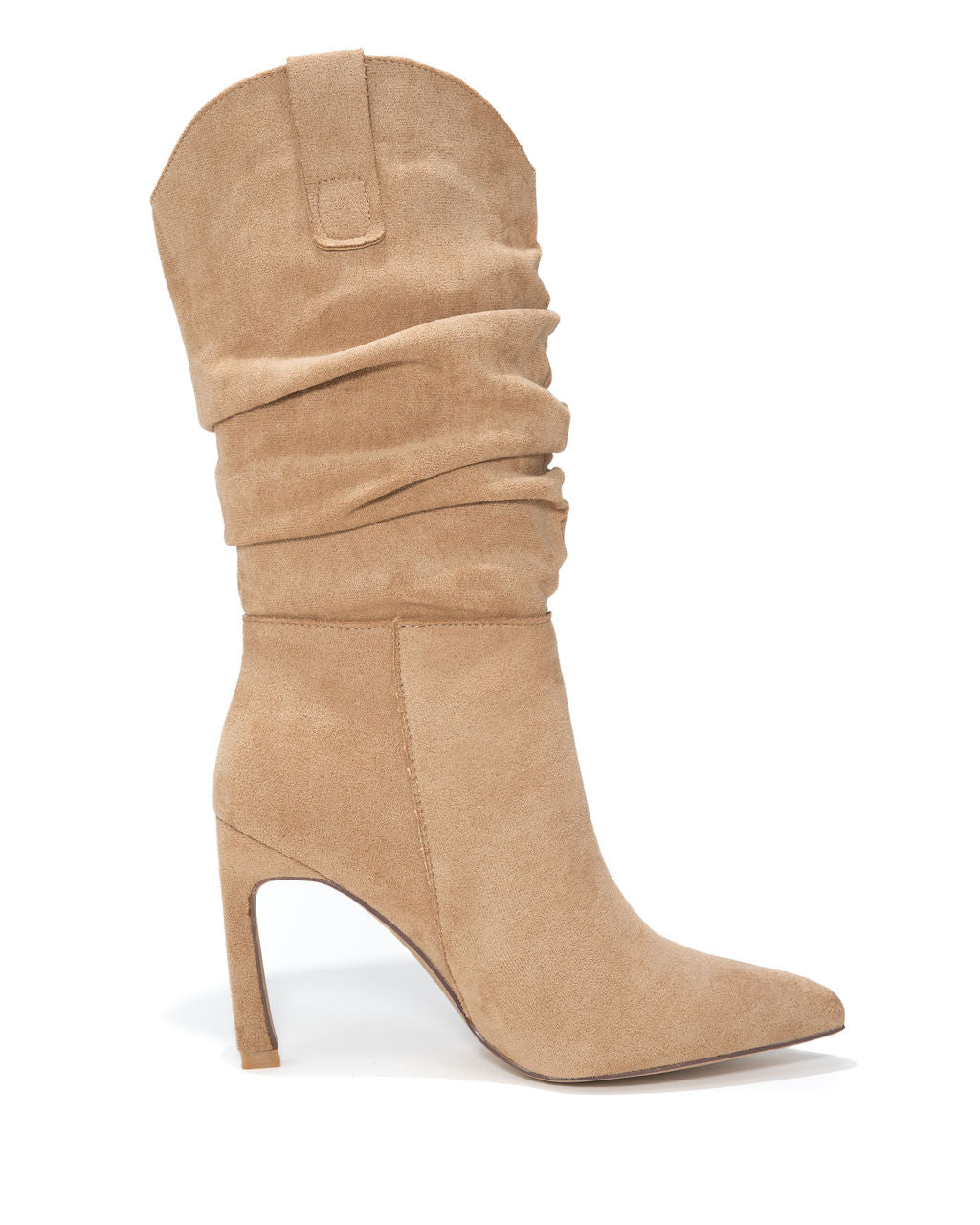 Goldie Faux Suede Heeled Slouch Boot - Almond