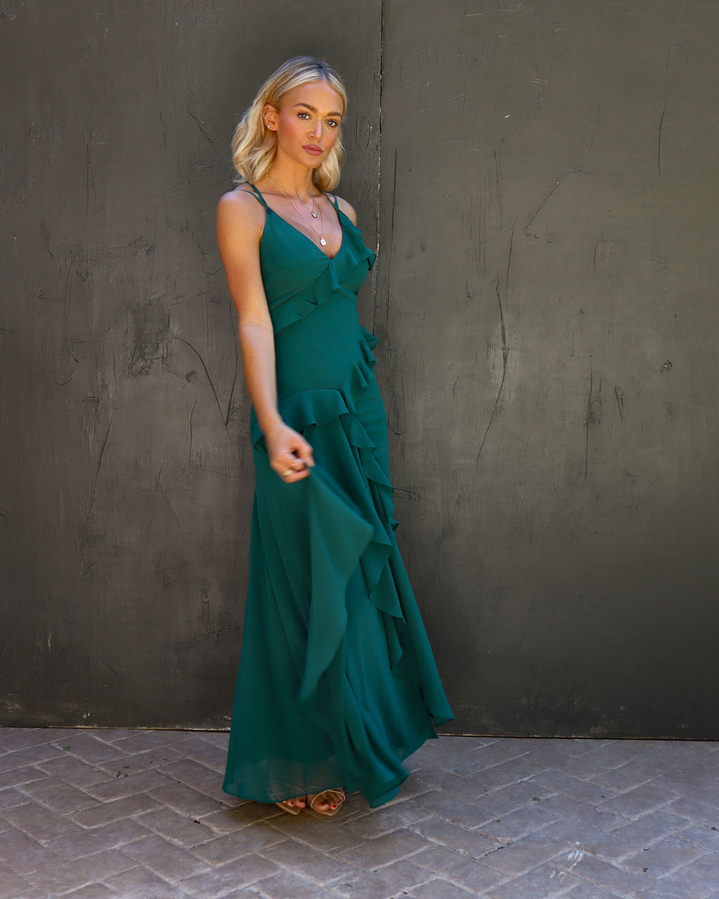 Hard To Catch Tiered Ruffle Maxi Dress - Hunter Green - FINAL SALE
