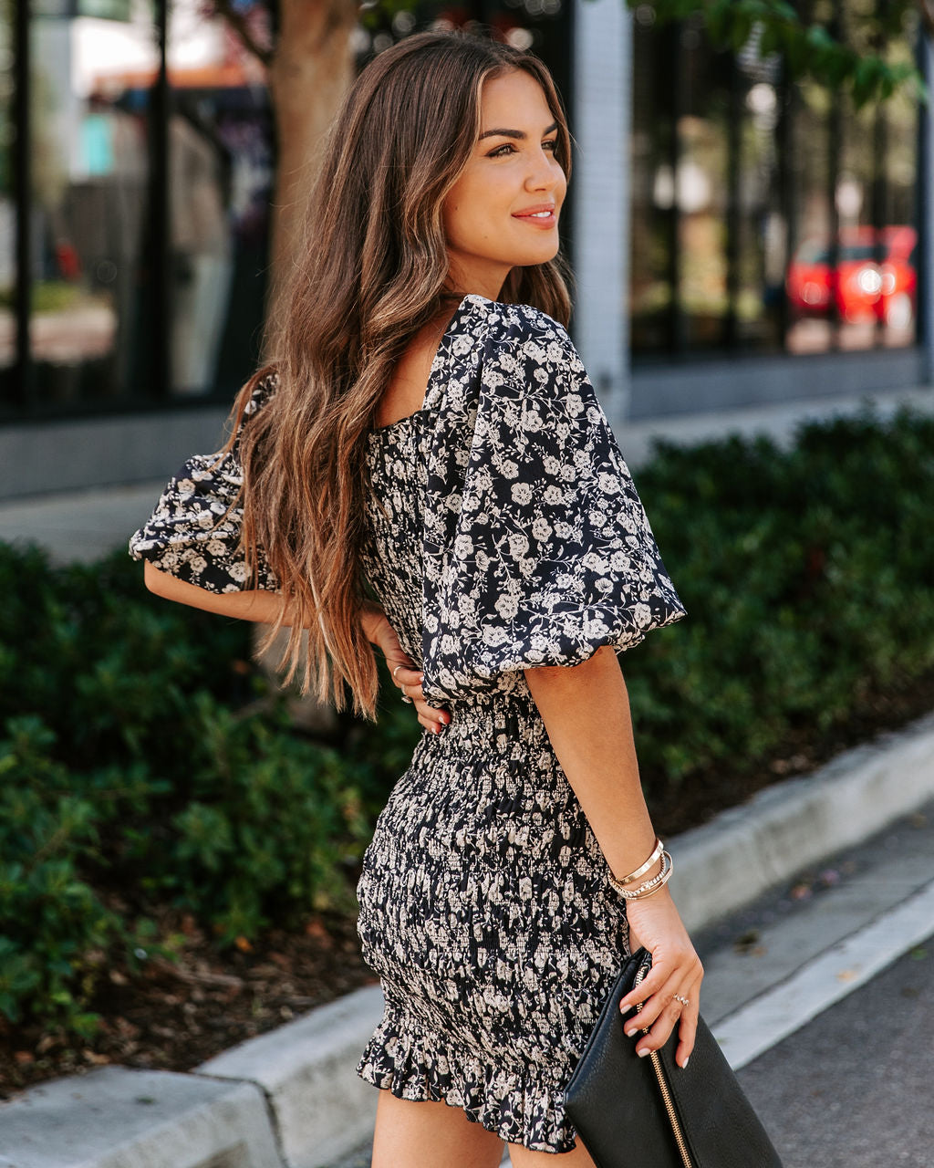 Audrey Floral Smocked Puff Sleeve Mini Dress