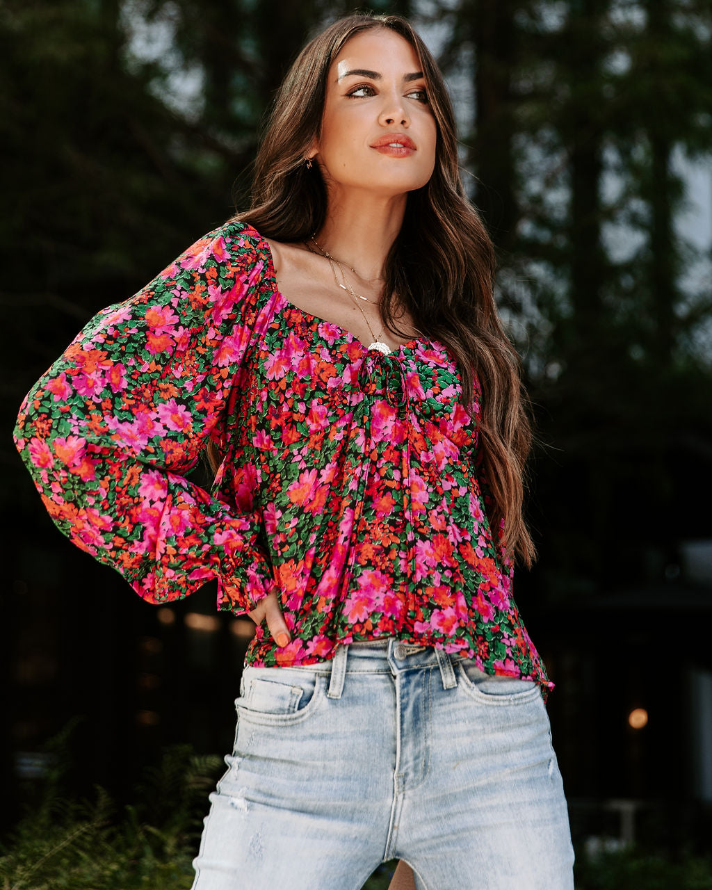 Uncertain Love Floral Front Tie Top - Magenta