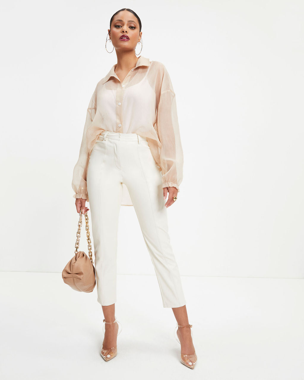 Oh Hey Lucy Organza Button Down Top - Beige