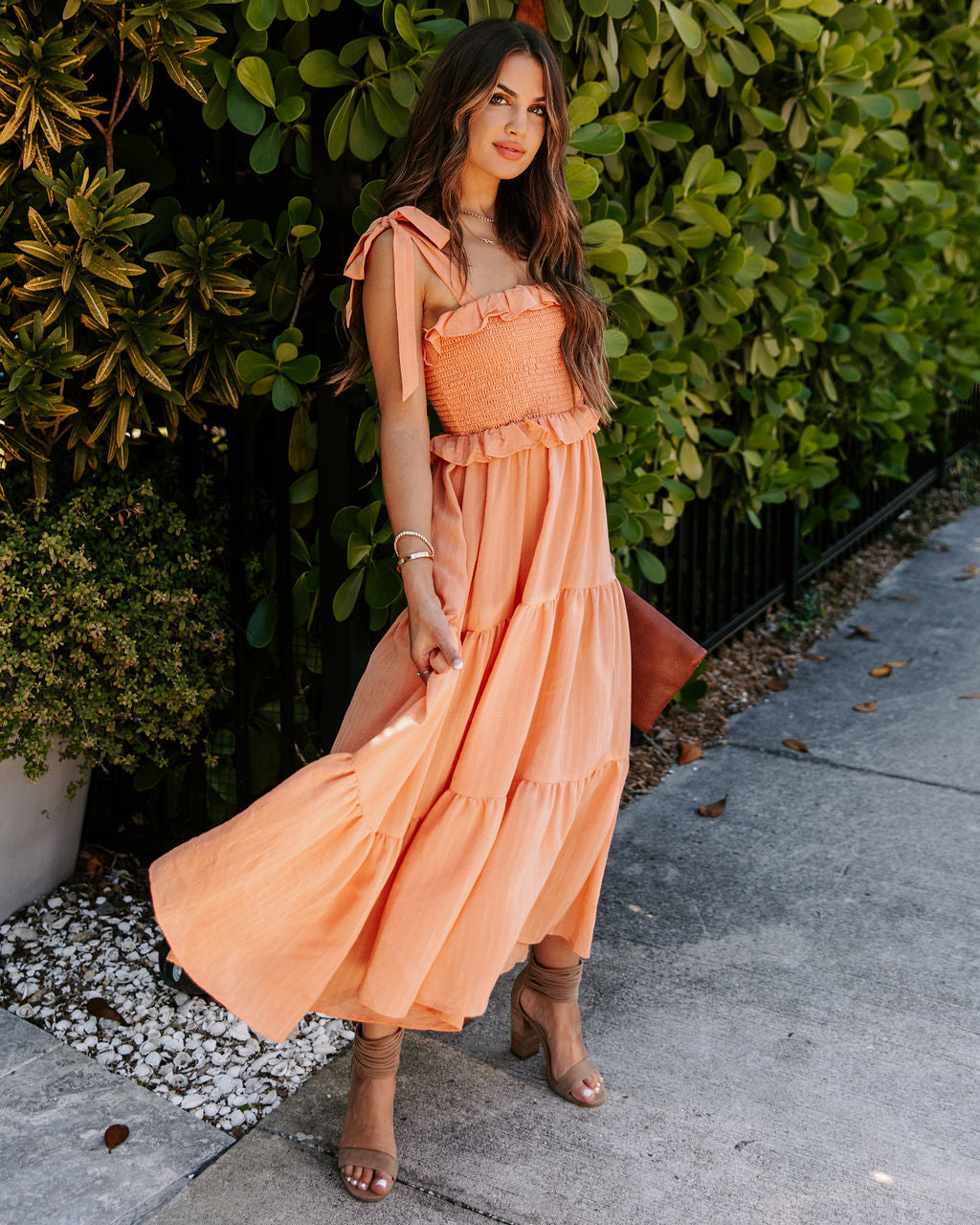 Lilibeth Smocked Tiered Midi Dress - Peach - FINAL SALE