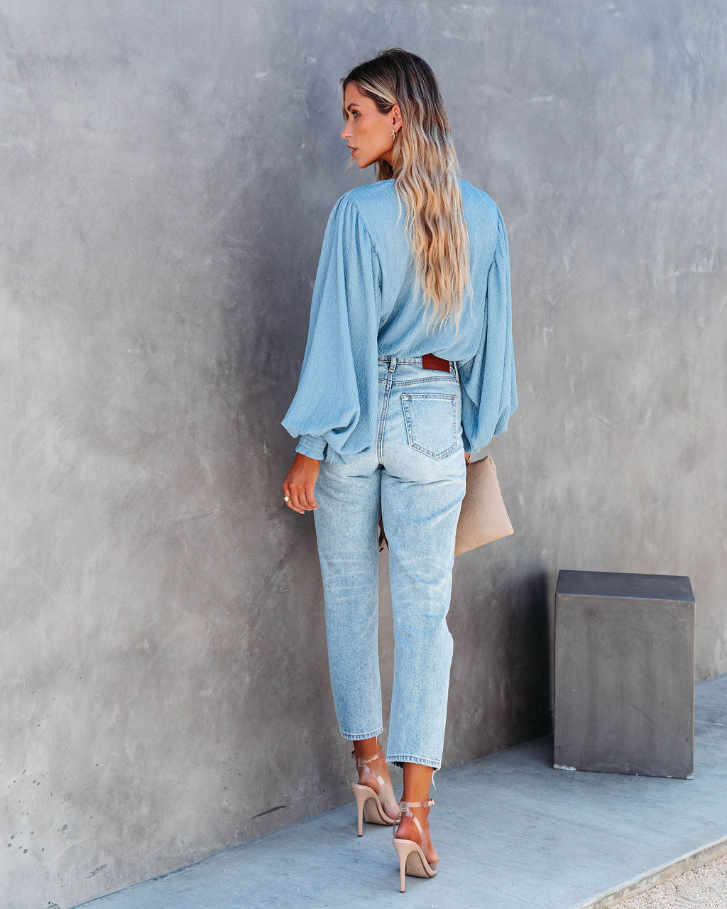 Fantasia Textured Drape Top - Dusty Blue