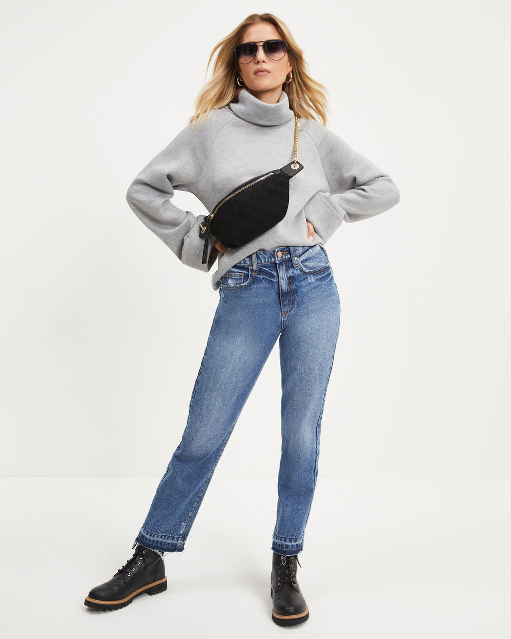 Caprina Knit Turtleneck Pullover Sweater - Grey