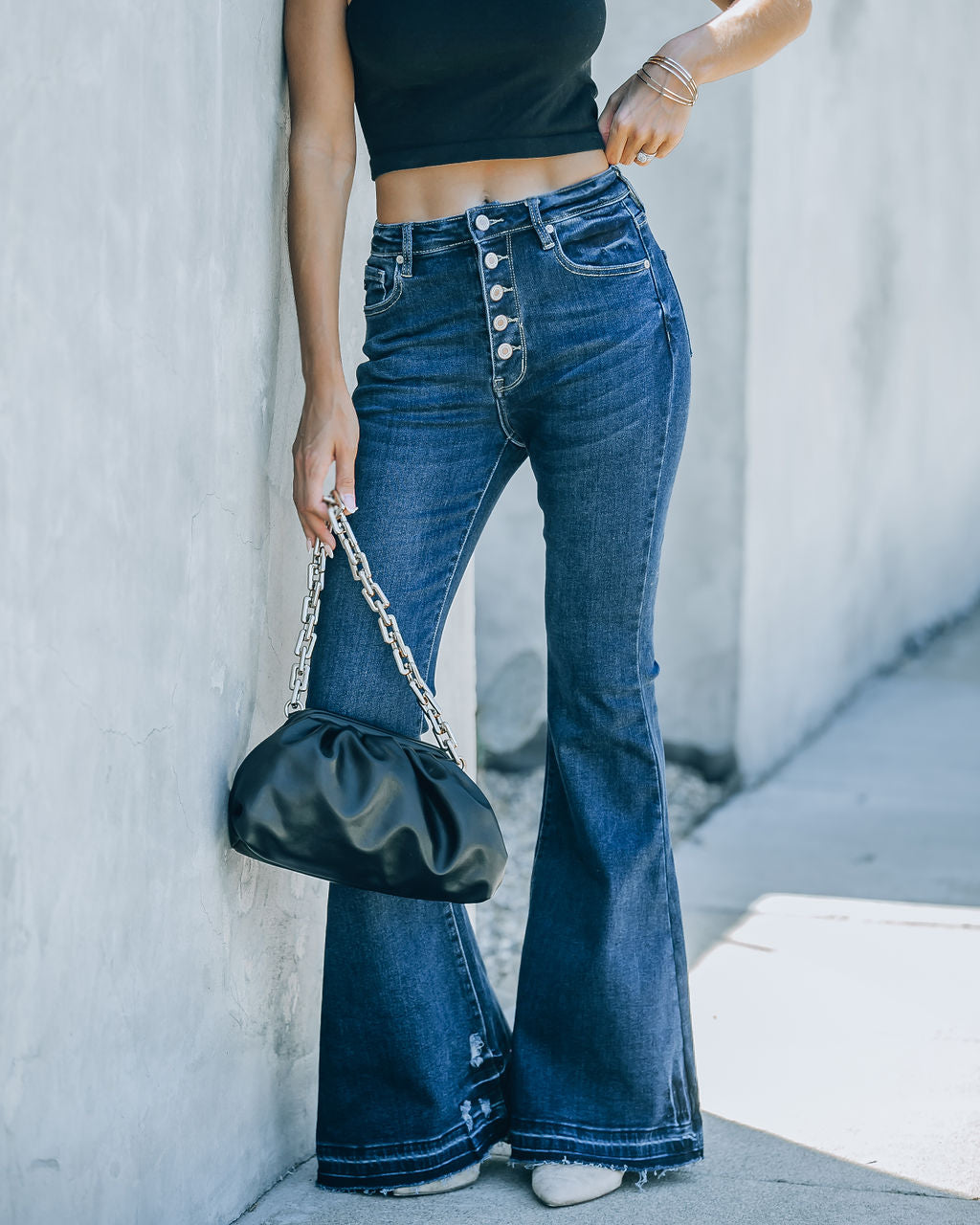 Marsha High Rise Frayed Bell Bottom Denim - FINAL SALE