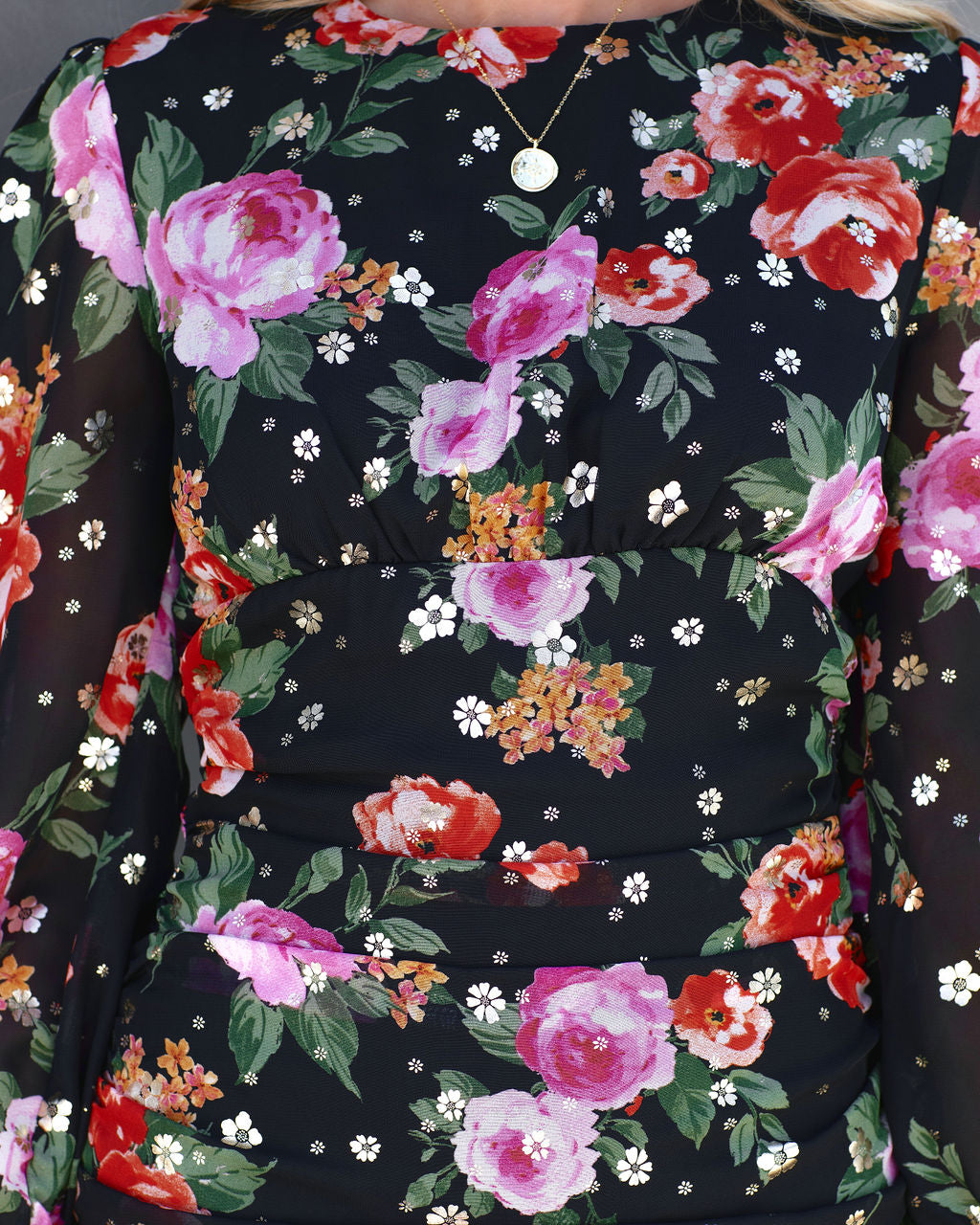 Marguerite Floral Metallic Ruched Dress - FINAL SALE