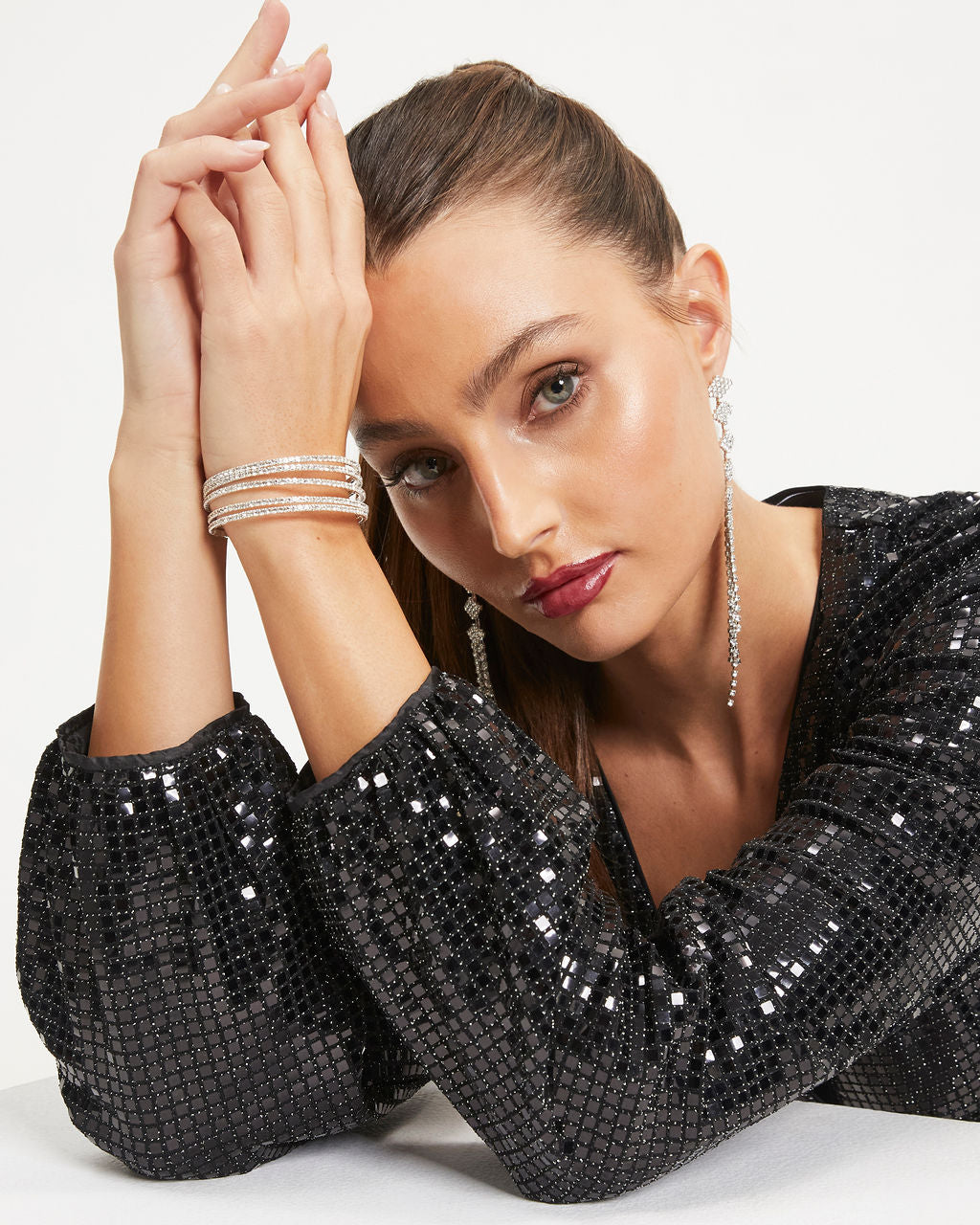 Bella Crystal Cuff Stack - Silver