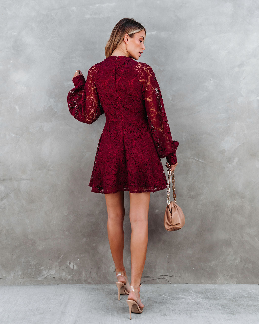 Lila Crochet Lace Mini Dress - Wine - SALE