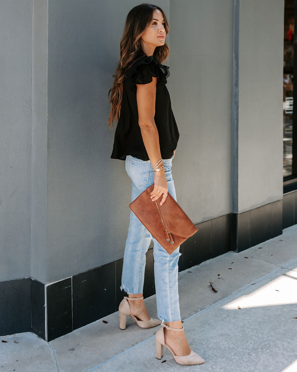 Meadow Crochet Ruffle Sleeve Top - Black