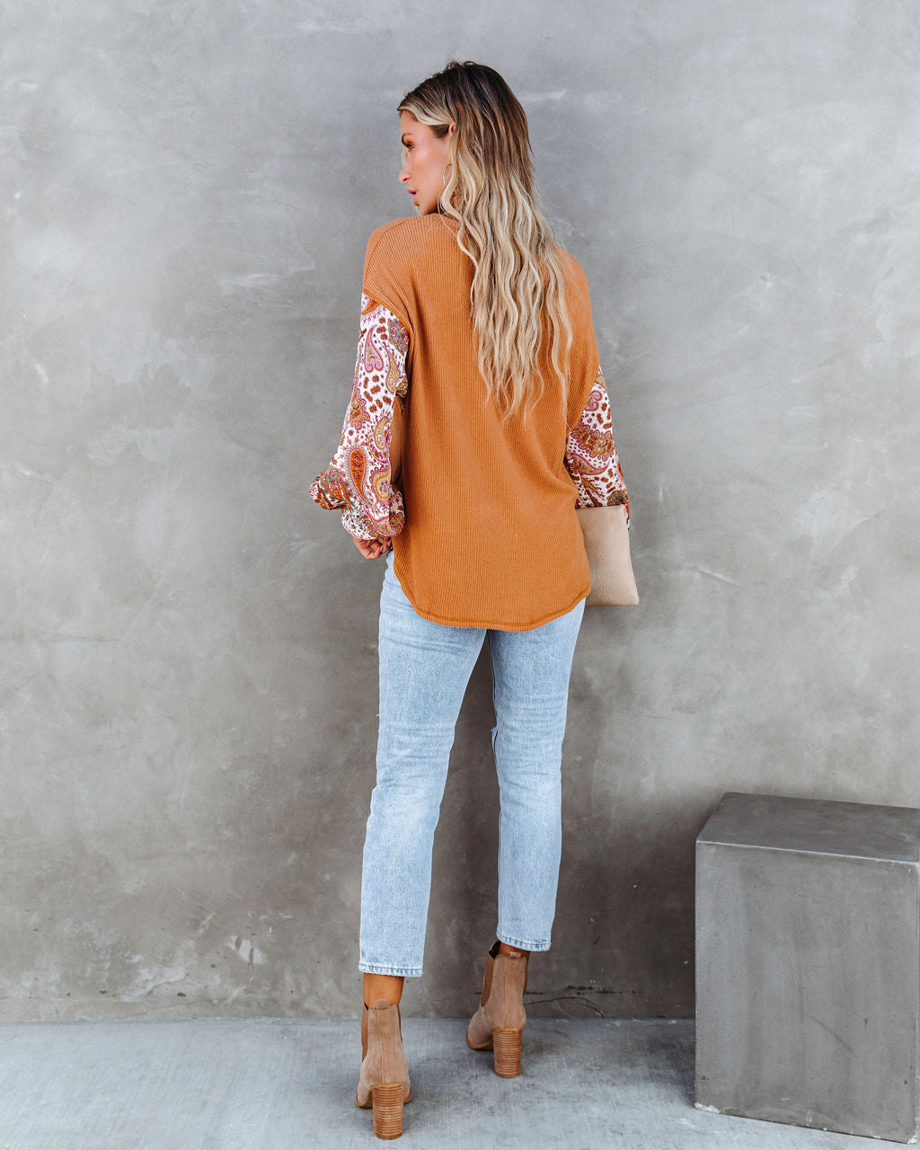 Dakota Ribbed Paisley Contrast Top