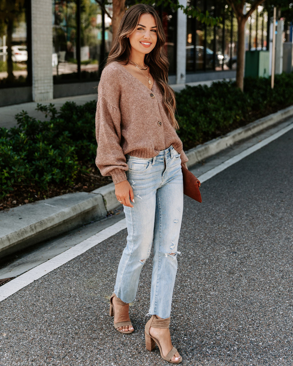 Cardi Weather Balloon Sleeve Cardigan - Cocoa - SALE