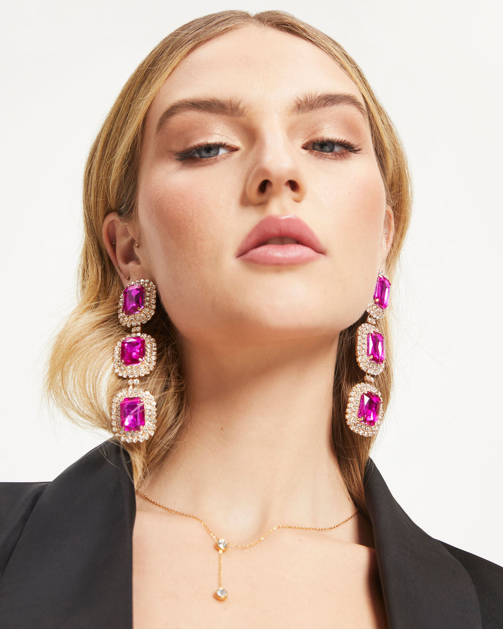 Penelope Gemstone Drop Earrings - Pink
