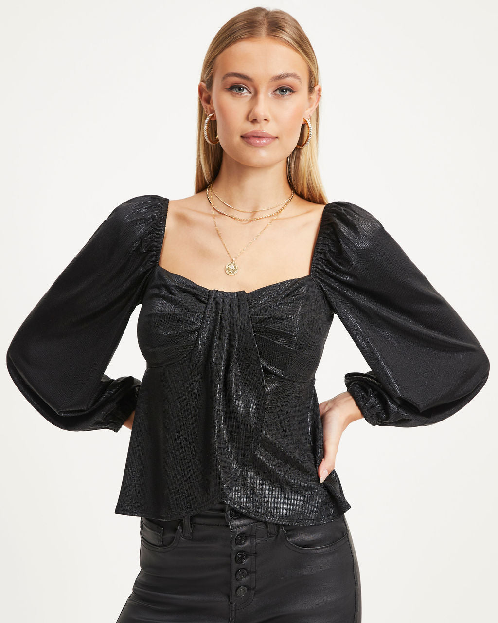 Truthfully Happy Drape Long Sleeve Top - Black