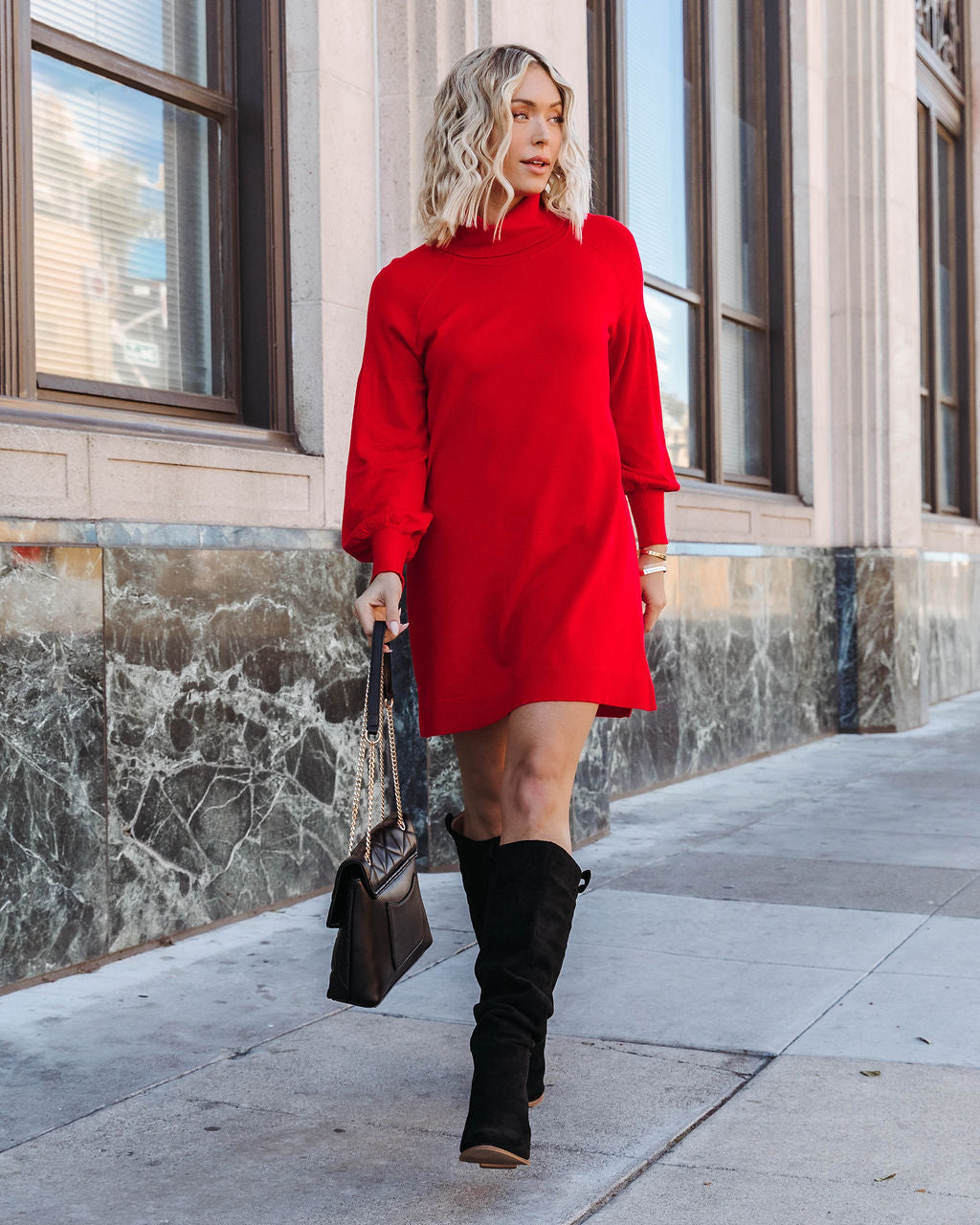 Kaylee Turtleneck Sweater Dress - Red