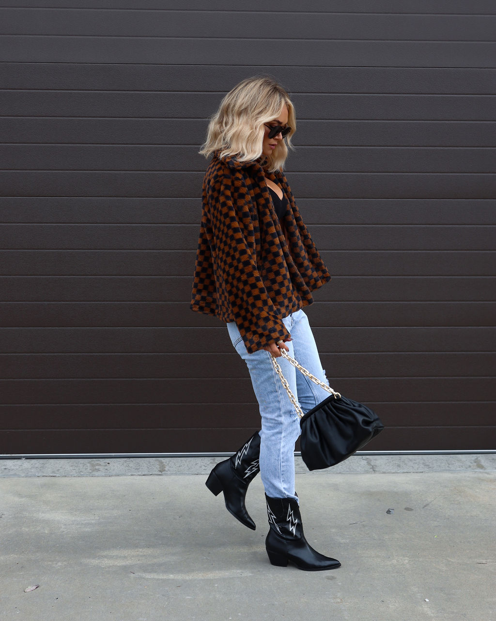 Completely Checked Out Pocketed Faux Fur Jacket