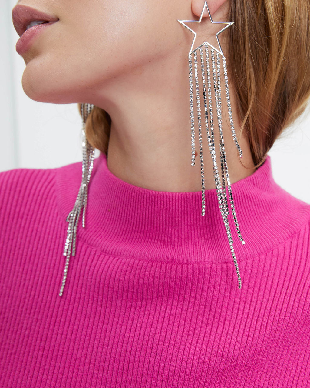 Cosmic Drop Fringe Earrings - Silver