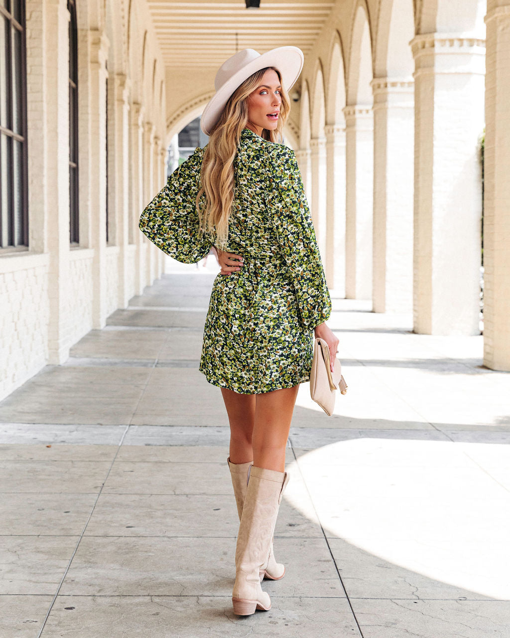 Floral Green Oasis Button Down Shirt Dress - SALE