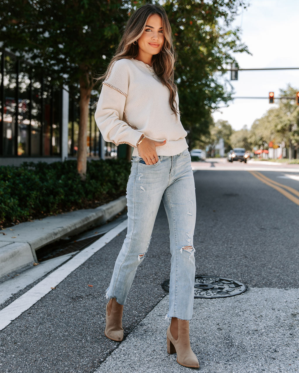 Here For It Knit Pullover Sweater - Cream