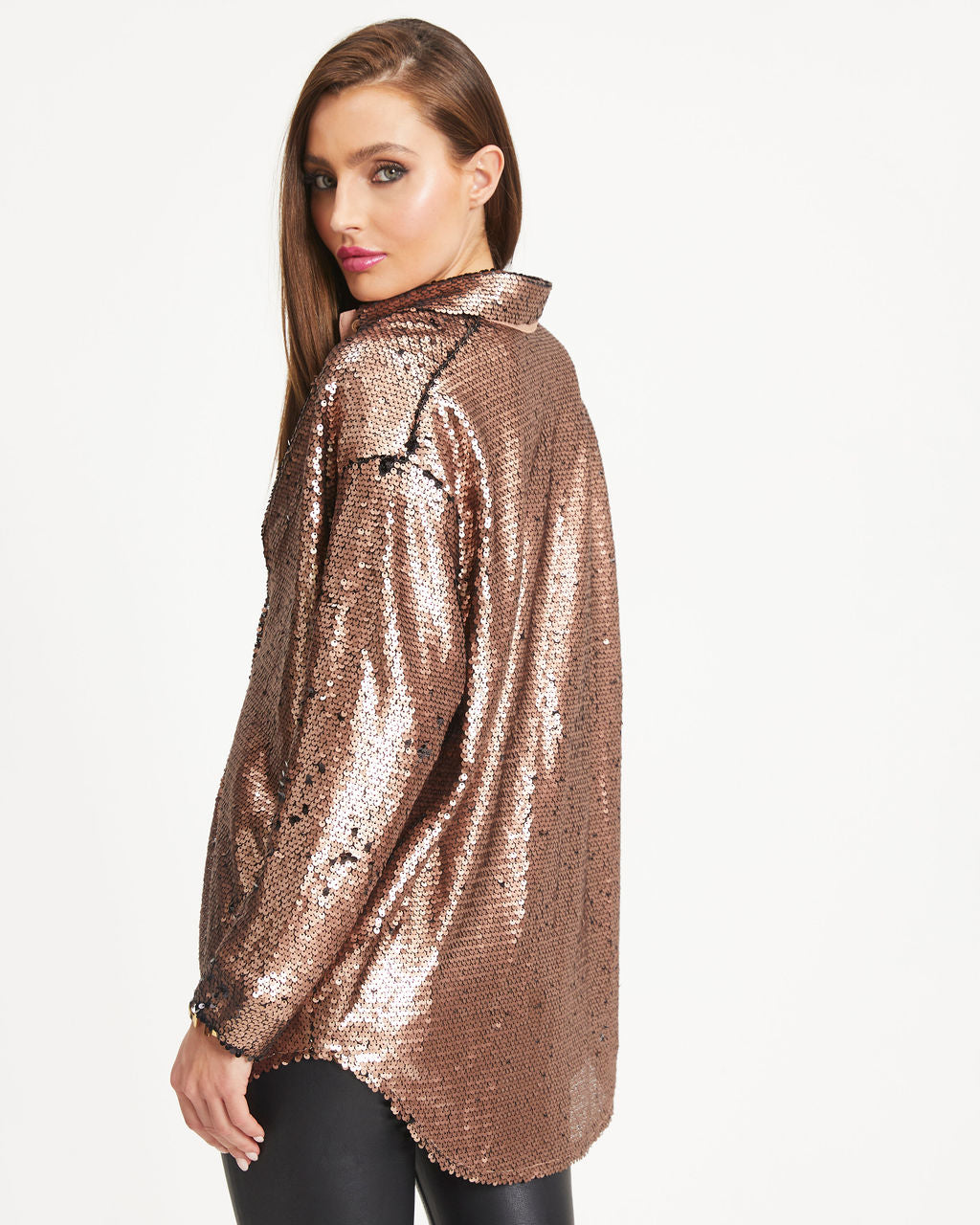 Dream Girl Sequin Button Down Top - Bronze