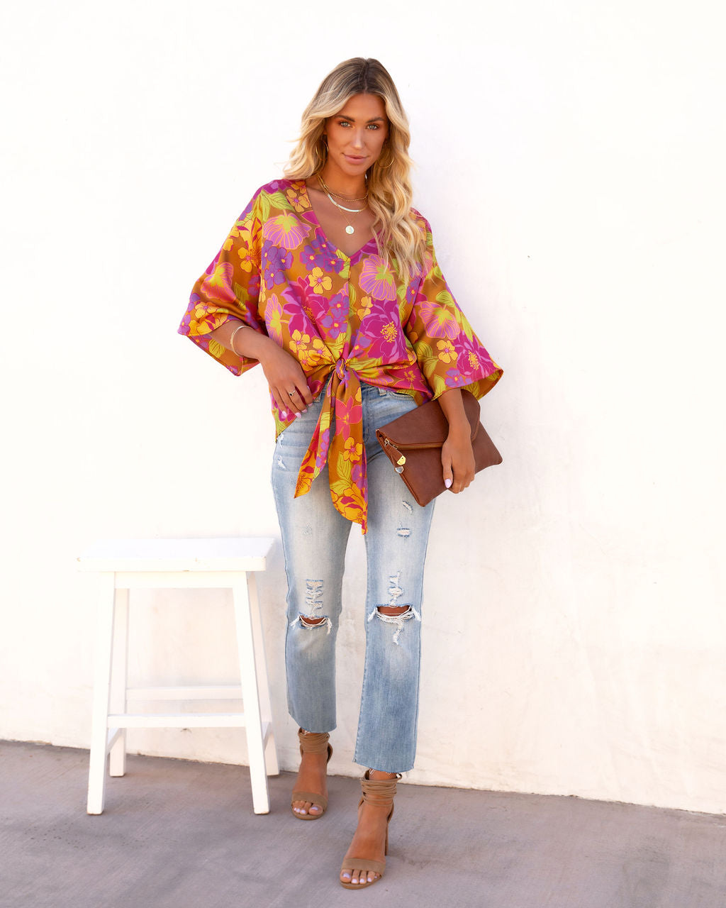 Maui Vibes Satin Front Tie Top - FINAL SALE