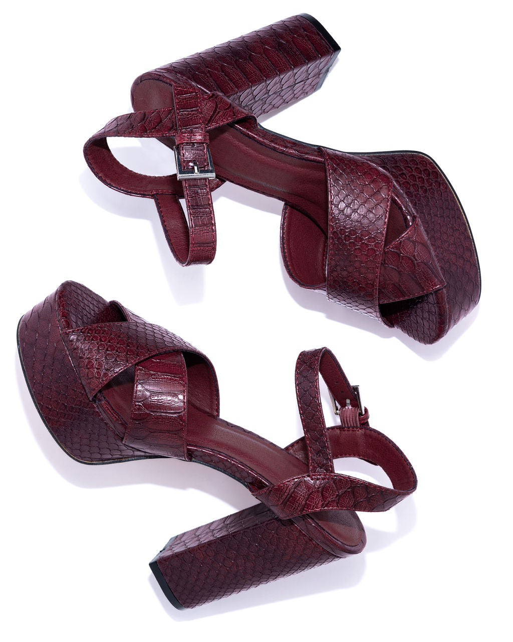 Eugina Snake Platform Heels - Wine