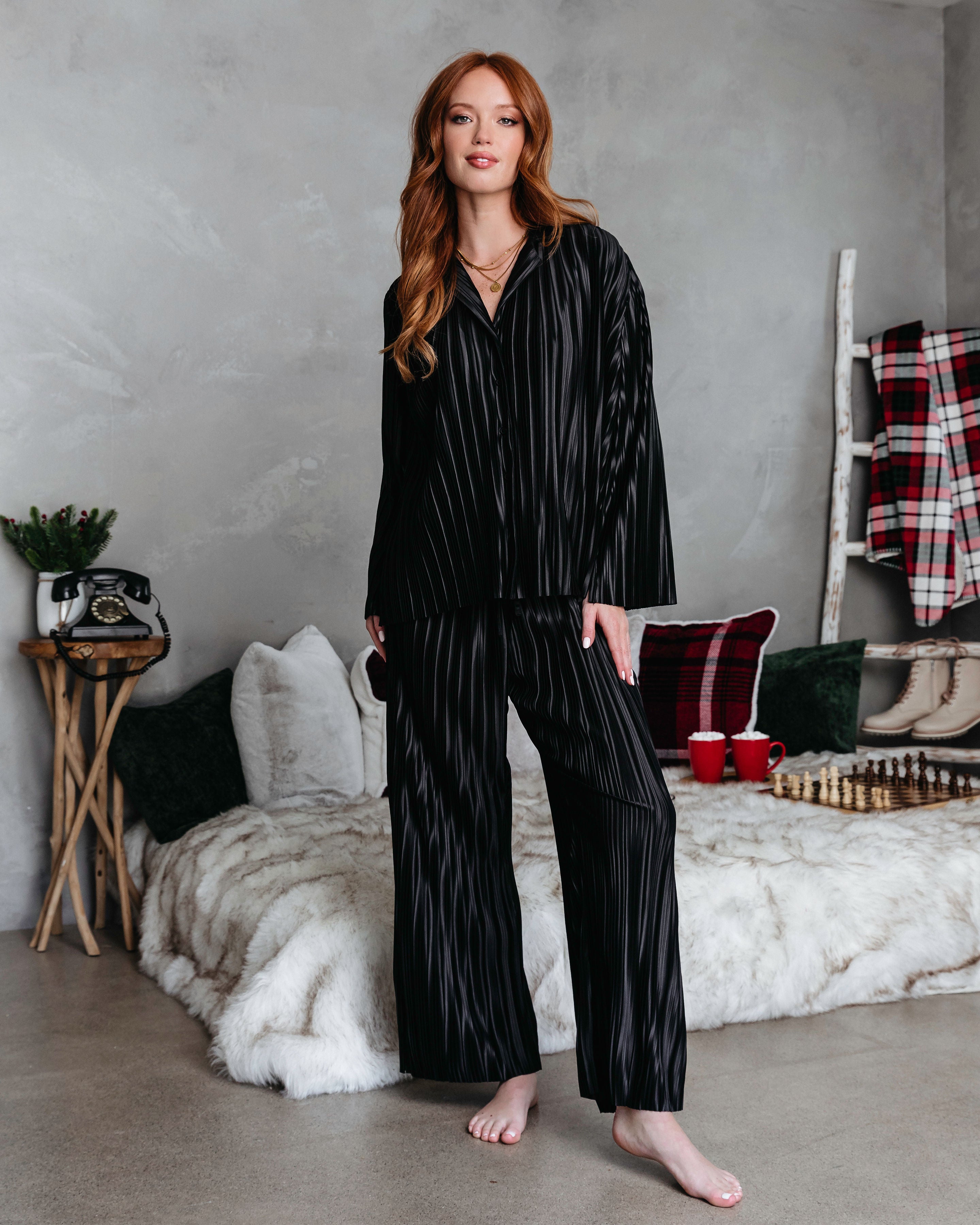 Hey Honey Plisse Pants - Black