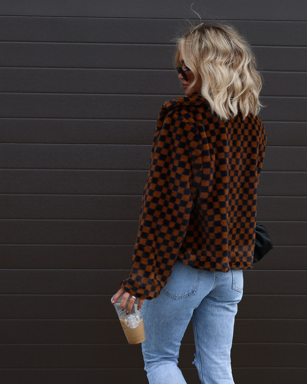 Completely Checked Out Pocketed Faux Fur Jacket