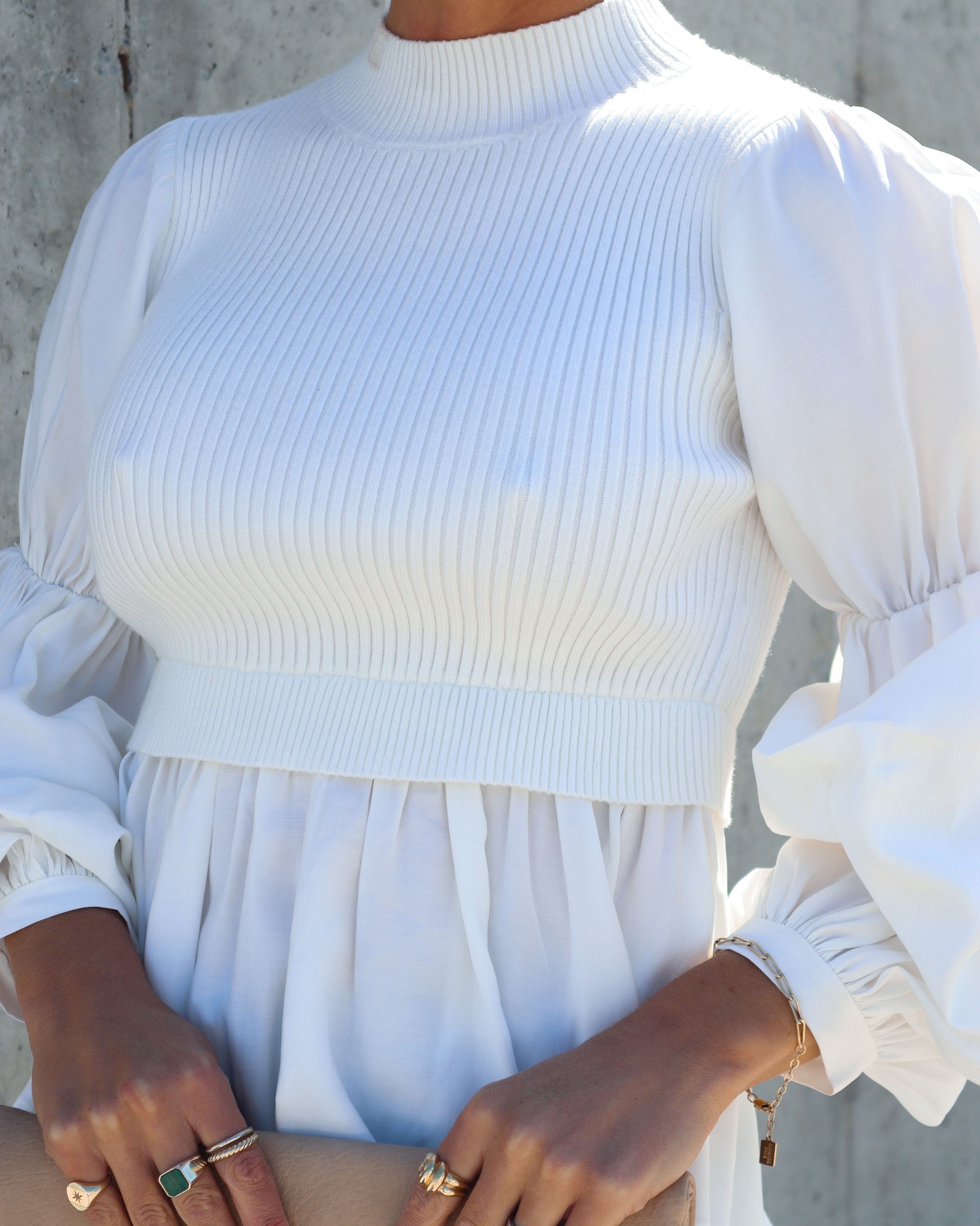 All The Best Contrast Knit Puff Sleeve Top - Ivory