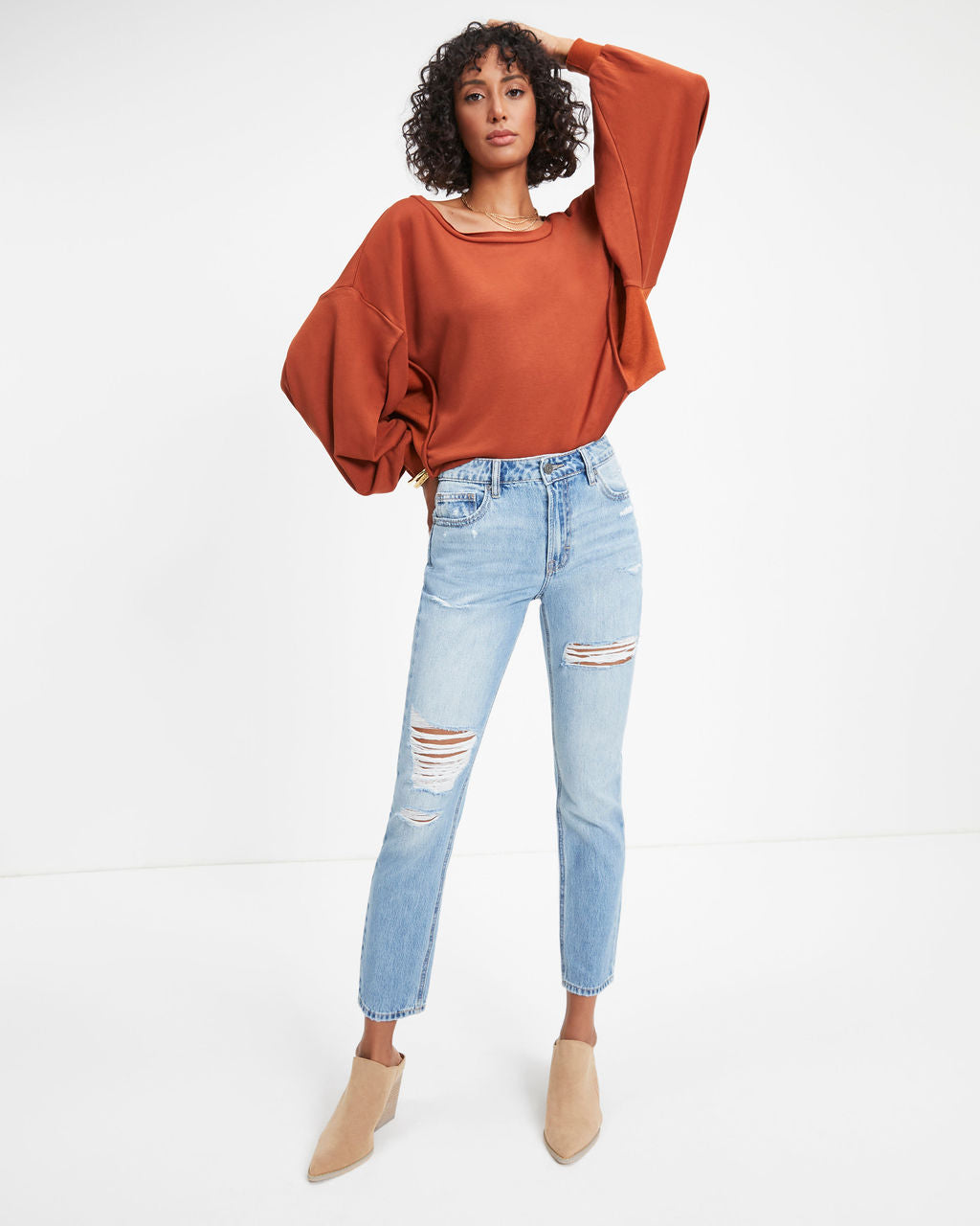 Jerome Knit Dolman Long Sleeve Top - Rust